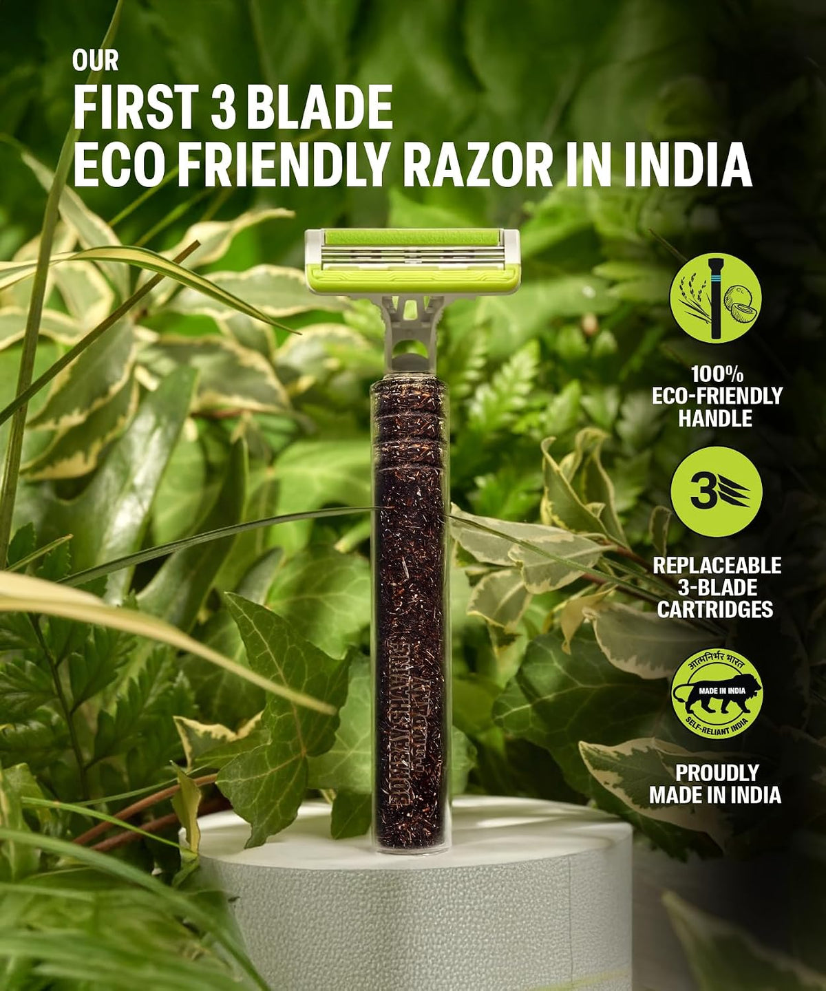 Bombay Shaving Company Eco Sensi 3 Razor and Sensitive Shaving Foam Combo | 3 Blades Shaving Razor For Men | 1 Handle with 2 Cartridge blades | Sensitive Shavin