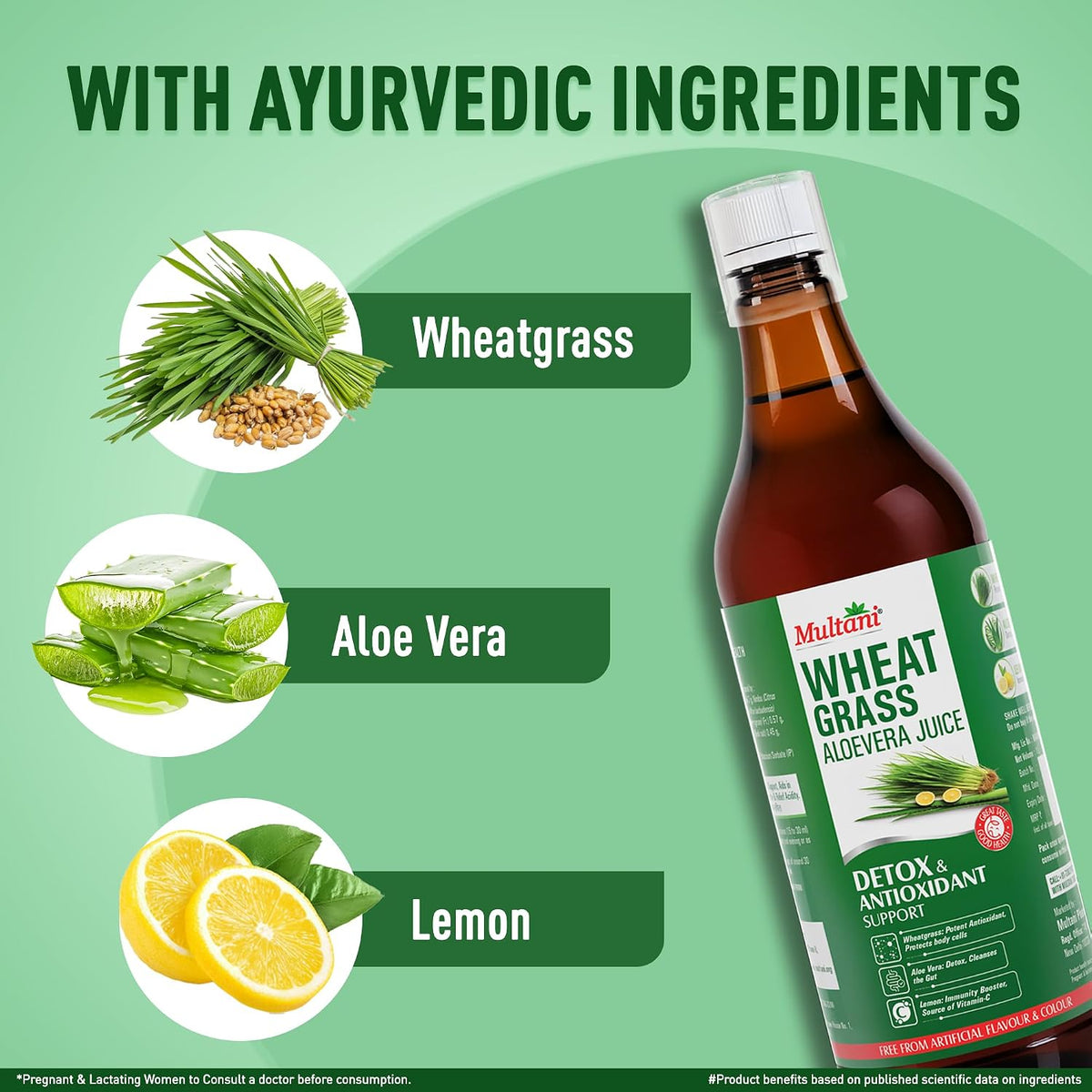 Multani Wheatgrass Aloe Vera Juice 1L | Natural Detox & Gut Cleanse Drink with Wheatgrass, Aloe Vera & Lemon | Rich in Antioxidants & Vitamin C | Immunity Suppo