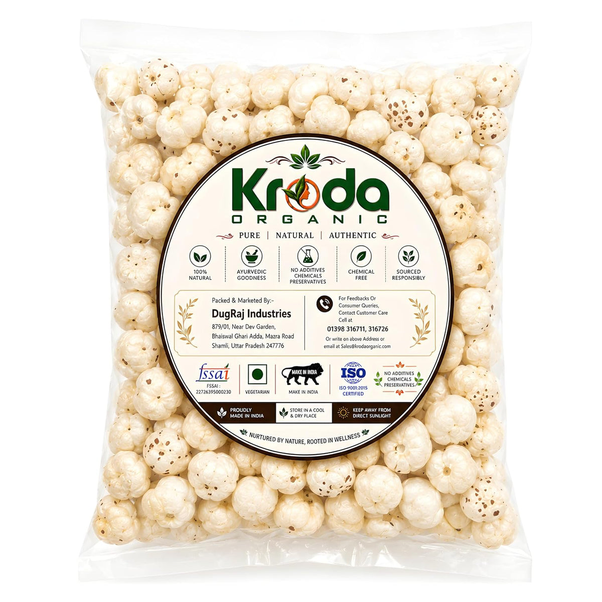 Kroda Organic Premium Phool Makhana | 100% Natural Fox Nuts/Lotus Seeds | Crunchy Healthy Snack, Rich in Nutrition & Ayurvedic Goodness | Prasadam Makhana | Ric