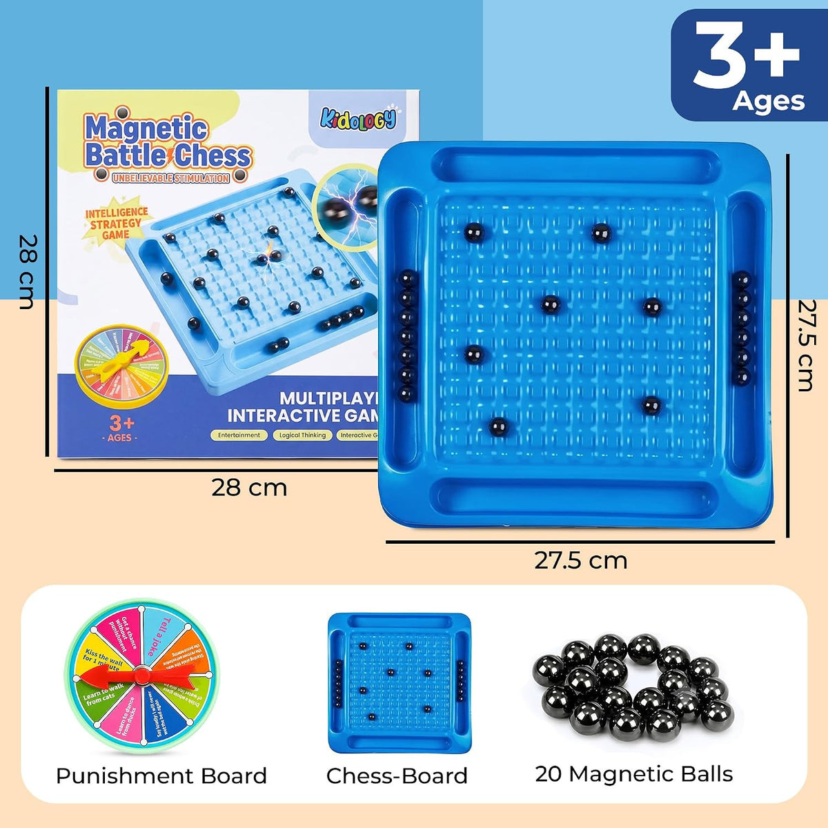 Kidology Magnetic Battle Chess Game for Kids 3+ Years | Builds Strategic Thinking & Cognitive Intelligence | 20 Magnetic Balls Spin Wheel Multiplayer | Family S