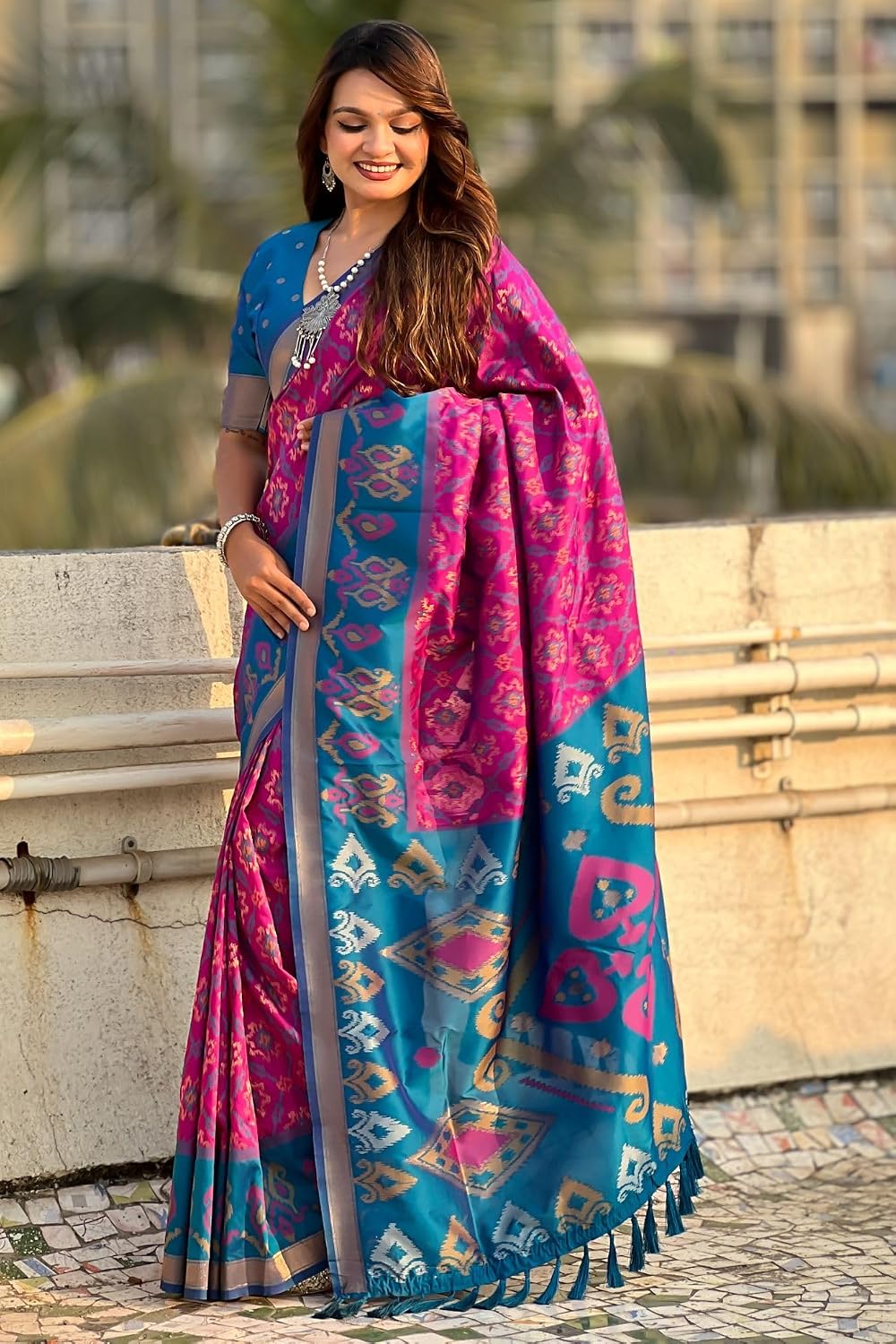SGF11 Women's Kanjivaram Soft Silk Saree With Blouse Piece 6.3metres Grey