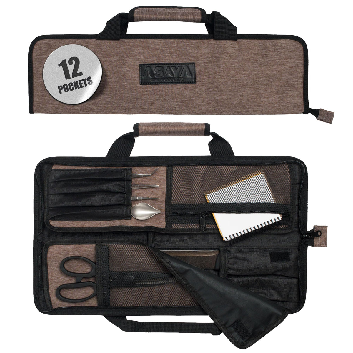 Asaya Chef Knife Roll Bag - 12-Pocket Chefs Case for Kitchen Knives and Utensils, Lightweight Stain-Resistant Waxed Nylon Chef Knife Bag - Knives Not Included (