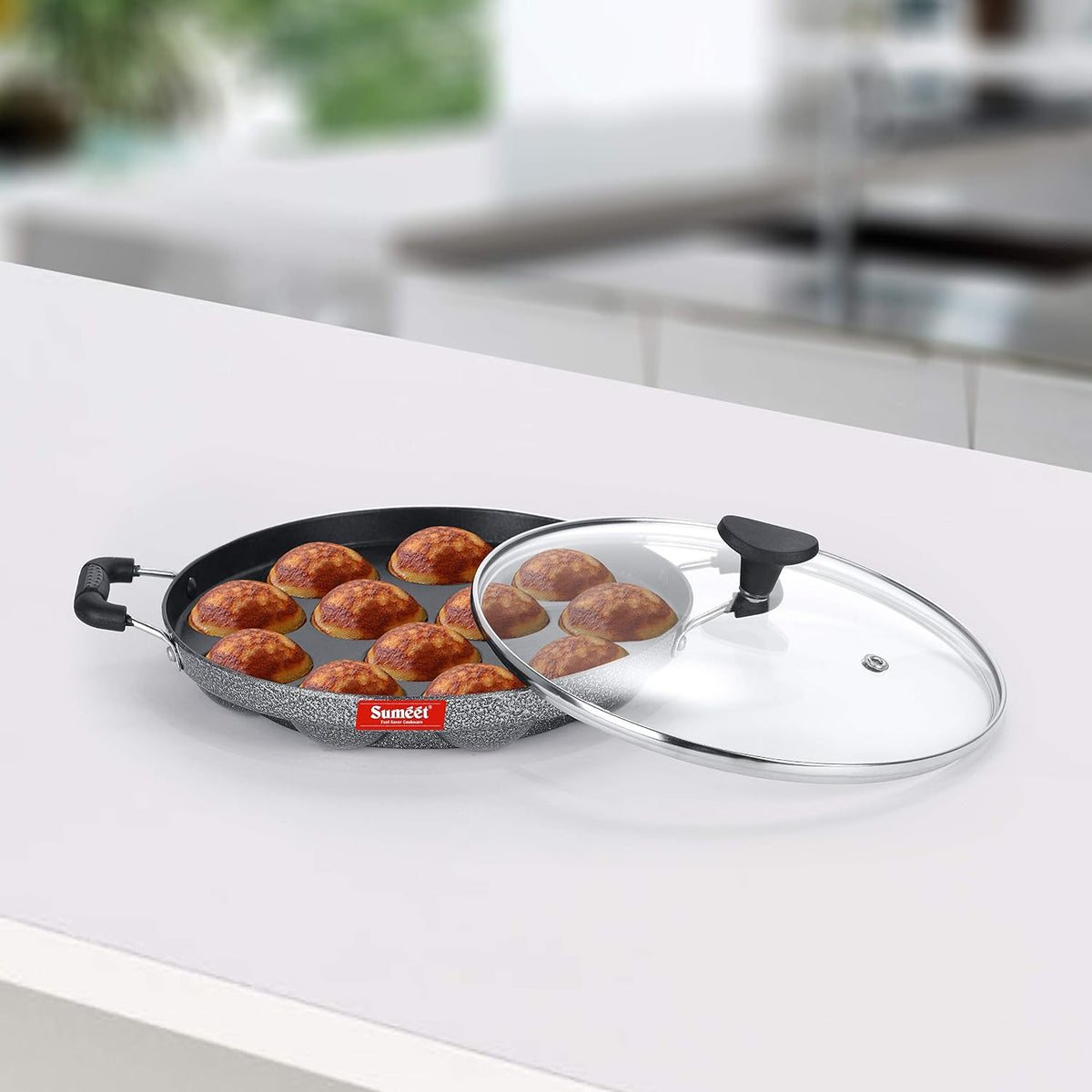 Sumeet Aluminium Appam Patra With Glass Lid, 1 Piece (Silver)