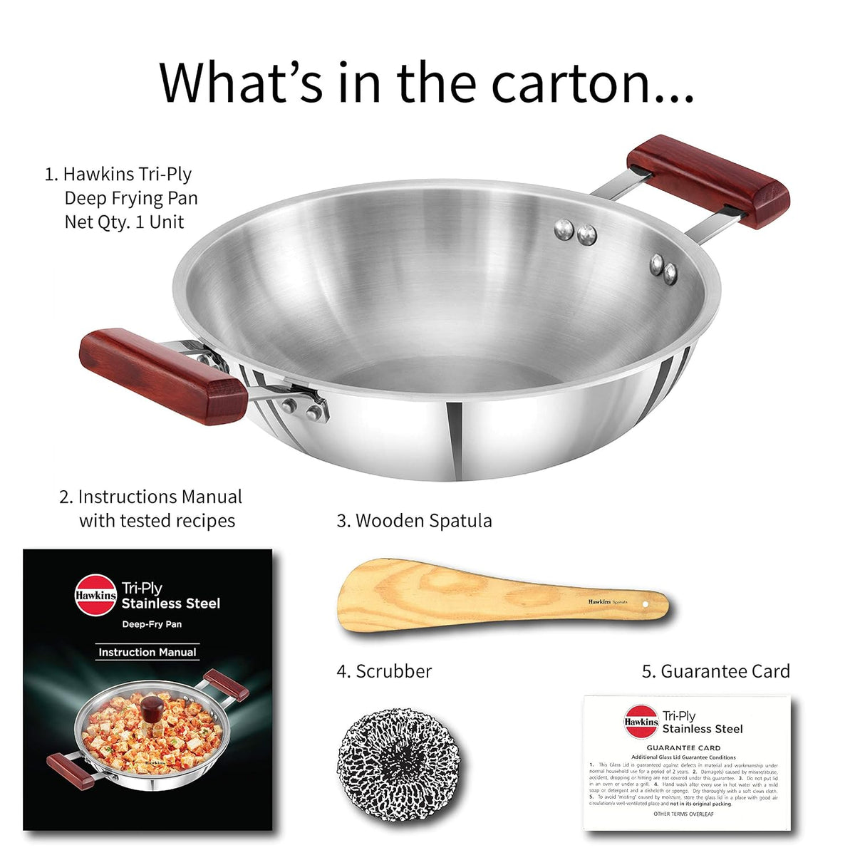 Hawkins 1.5 Litre Deep Fry Pan, Triply Stainless Steel Kadai, Flat Bottom Induction Kadhai, Small Kadai, Silver (SSD15)