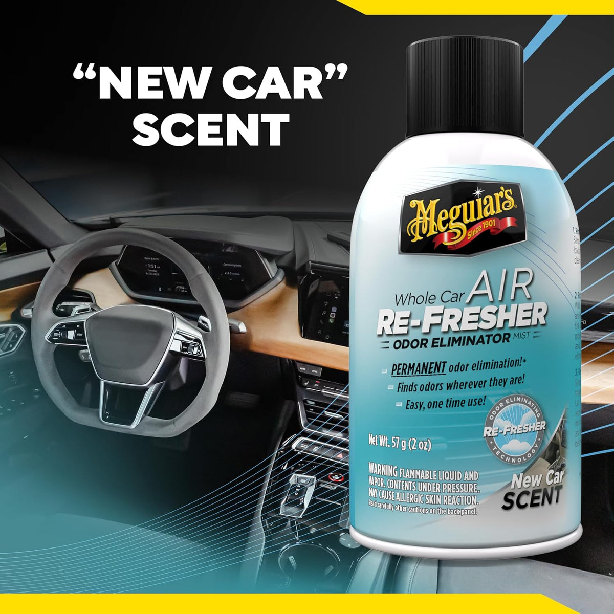 Meguiar's® Whole Car Air Re-Fresher | Eliminates permanent Odour | produces new car scent | One time solution for removing any strong odour