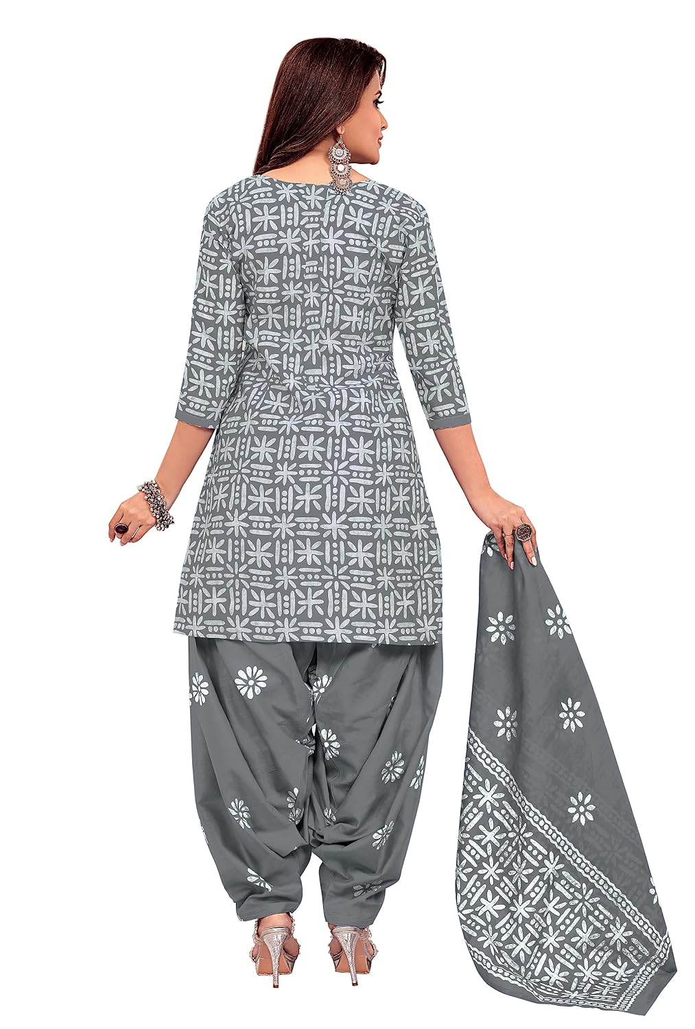 Miraan Cotton Printed Readymade Salwar Suit For Women (MIRAANSANBAT613) S Grey