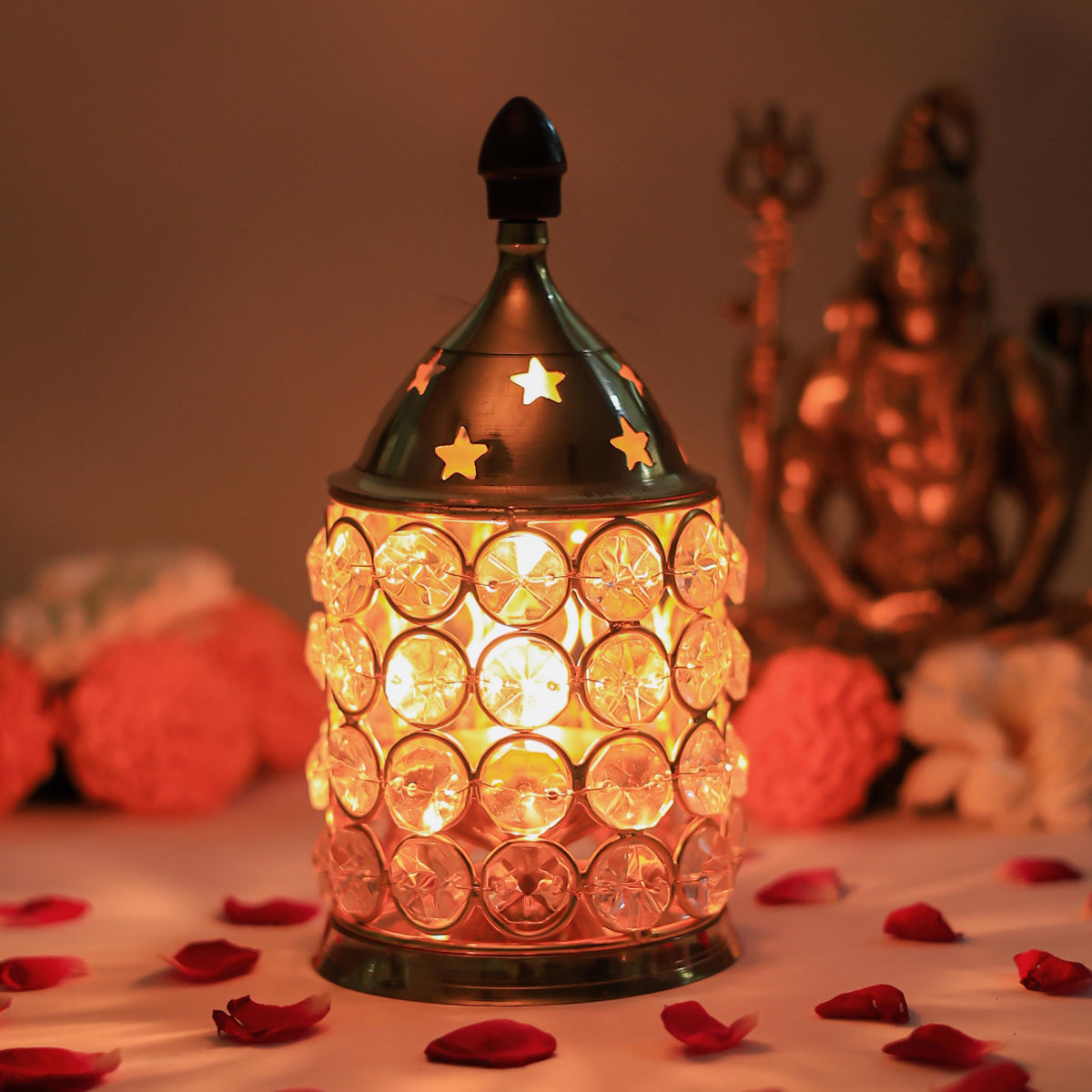 Klassic 4.5 Inch Swastik Akhand Diya with Borosilicate Glass Shade | Pure Brass Oil Lamp for Mandir, Daily Puja, Pooja Room, Diwali, Prayer, Wick Holder Festive