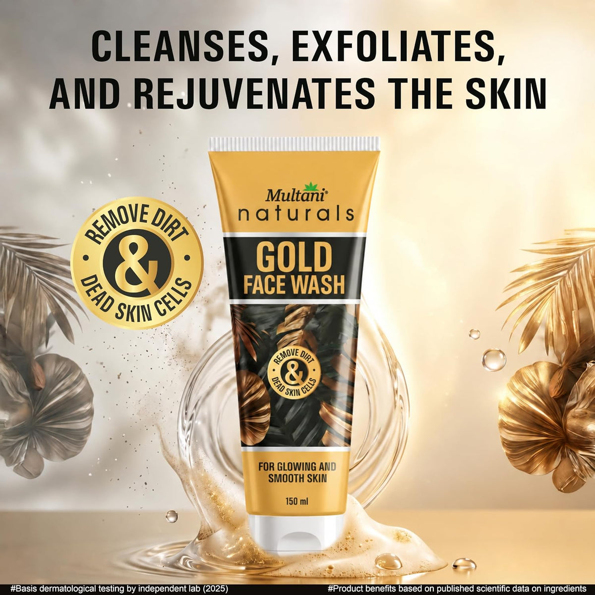Multani Naturals Gold Face Wash 150ml (Pack of 2) | Instant Glow Brightening Cleanser | Real Gold Dust Anti-Aging Formula | Deep Cleansing Radiance Booster | Fo