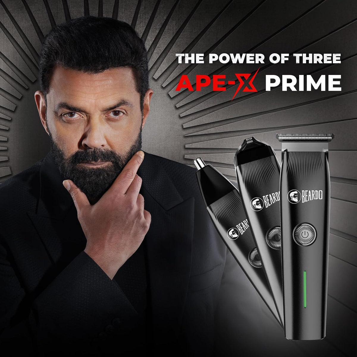 Beardo Ape-X Prime 3-in-1 Multipurpose Trimmer for Men | Grooming Kit : Beard Trimmer, Precision Trimmer, Ear & Nose Trimmer | Stainless Steel self-sharpening b
