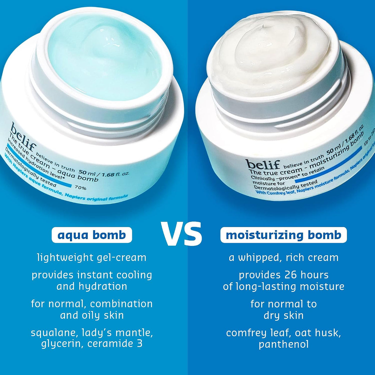 belif The True Cream Aqua Bomb | 48 hours long lasting Hydration | Ultra-Lightweight Gel-Cream Face Moisturizer | Hydrating Korean Skincare for Normal, Combinat