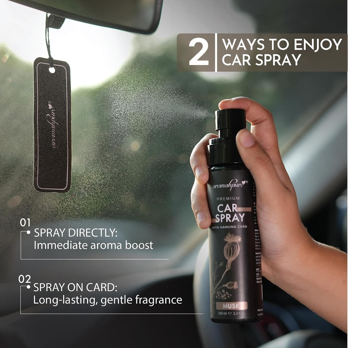 Aromahpure Lavender & Musk Car Perfume Spray with Hanging Card |100ml Each | Long Lasting 800+ Sprays Each Car Fresheners | Travel Friendly Car Air Freshener| C