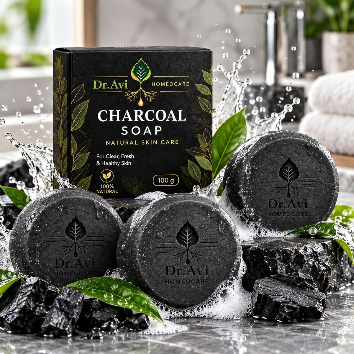 Dr. Avi Activated Charcoal Soap for Face & Body | Oil Control | 3 Bars Pack