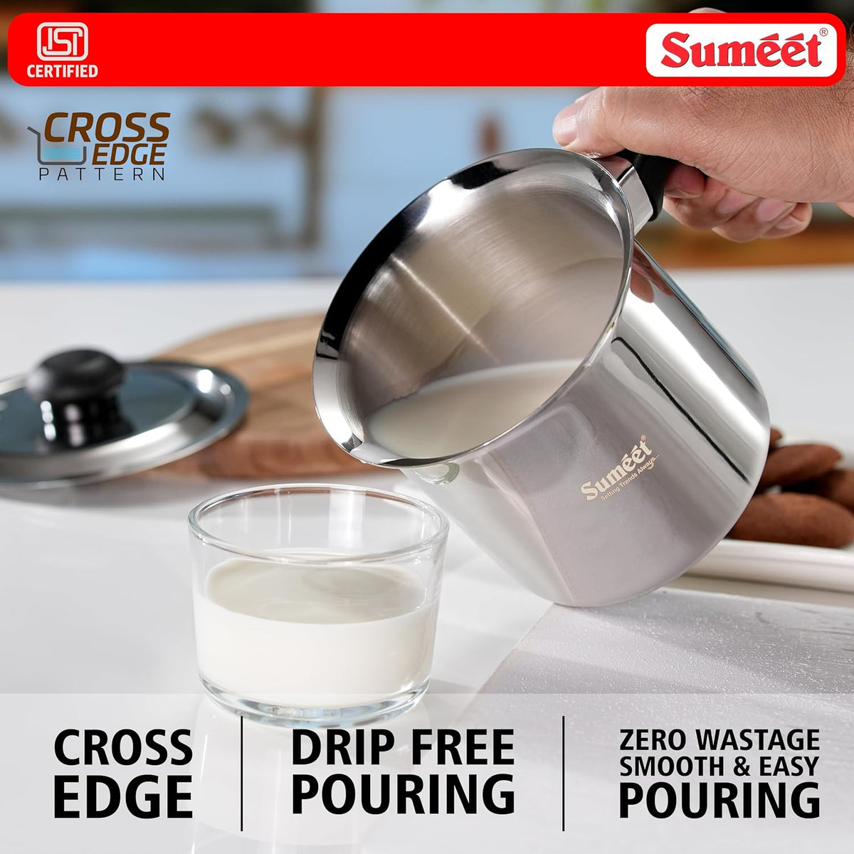 Sumeet ISI Certified HeavyPly Premium Stainless Steel Cross Edge Induction & Gas Stove Friendly Milk/Tea/Coffee Maker/Warmer with Lid - 1750ml Warmer 1750ml