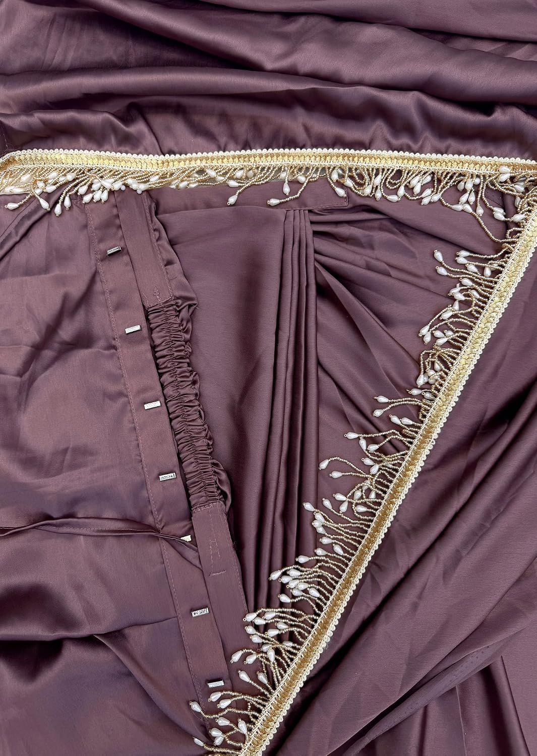 Women's Ready to Wear Rose Gold Satin Silk 1 Minute Pre Pleated Indian Saree With Unstiched Blouse