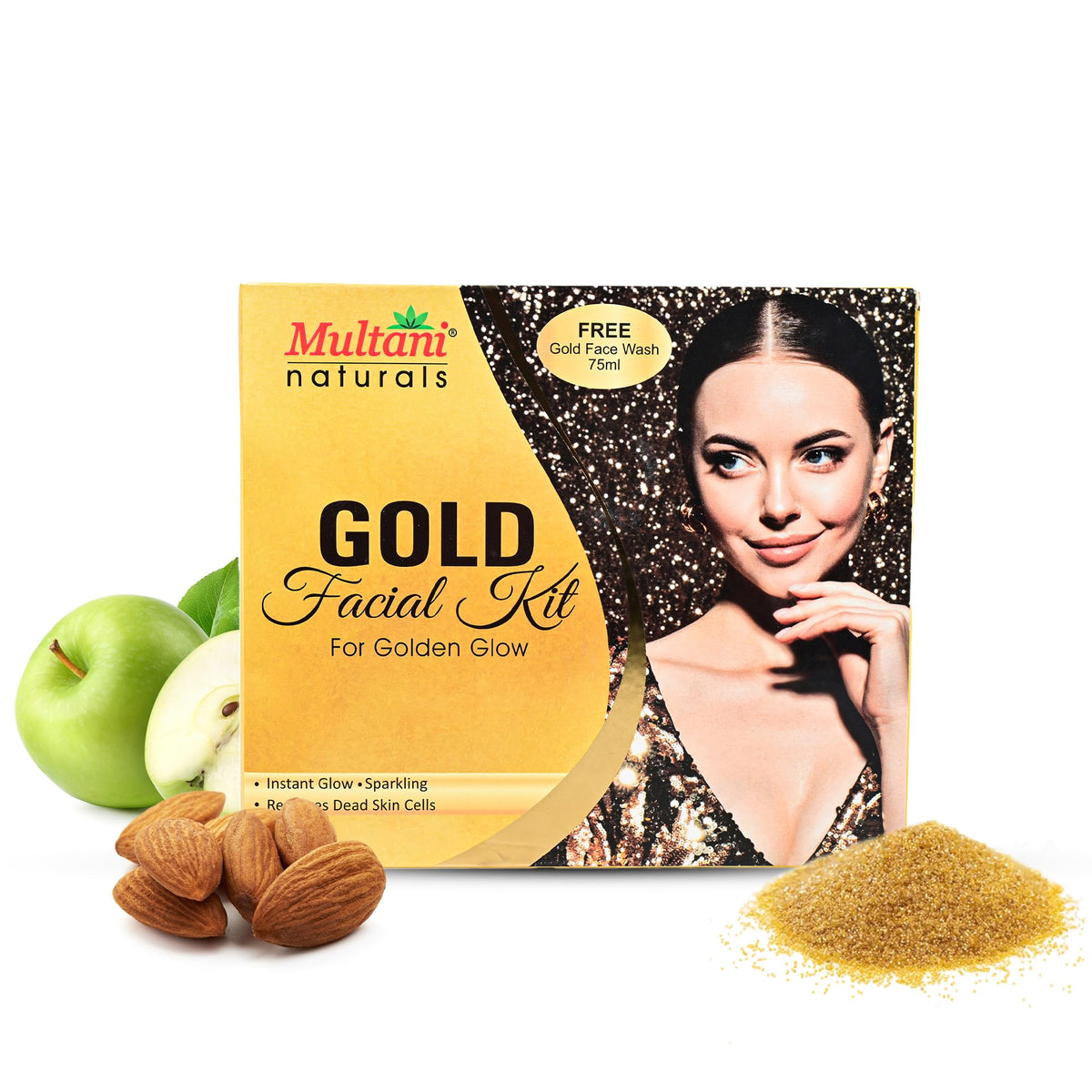 Multani Naturals Gold Facial Kit For Instant Glow & Removes Dead Skin Cells | 6 Products in one Box | Cleansing Cream , Massage Cream, Scrub, Face Pack , massag
