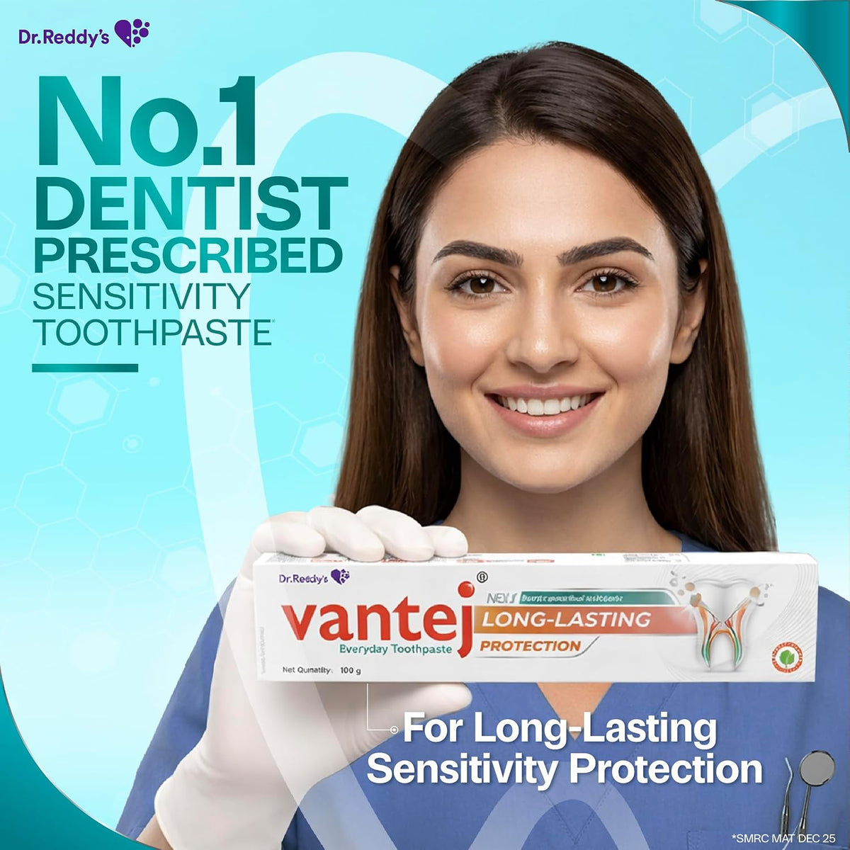 Dr. Reddy's Vantej Sensitivity Protection Toothpaste | Long-Lasting Protection for Sensitive Teeth| Nourishes & Protects Teeth | Helps Restore Enamel with Essen