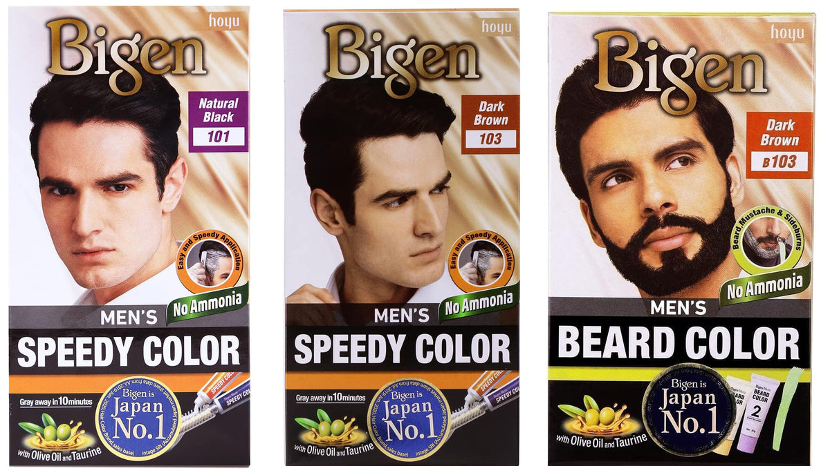Bigen Beard Color For Men, Dark Brown B103, 40g & Speedy Color For Men, Natural Black 101, 80g & Speedy Color For Men, Dark Brown 103, 80g