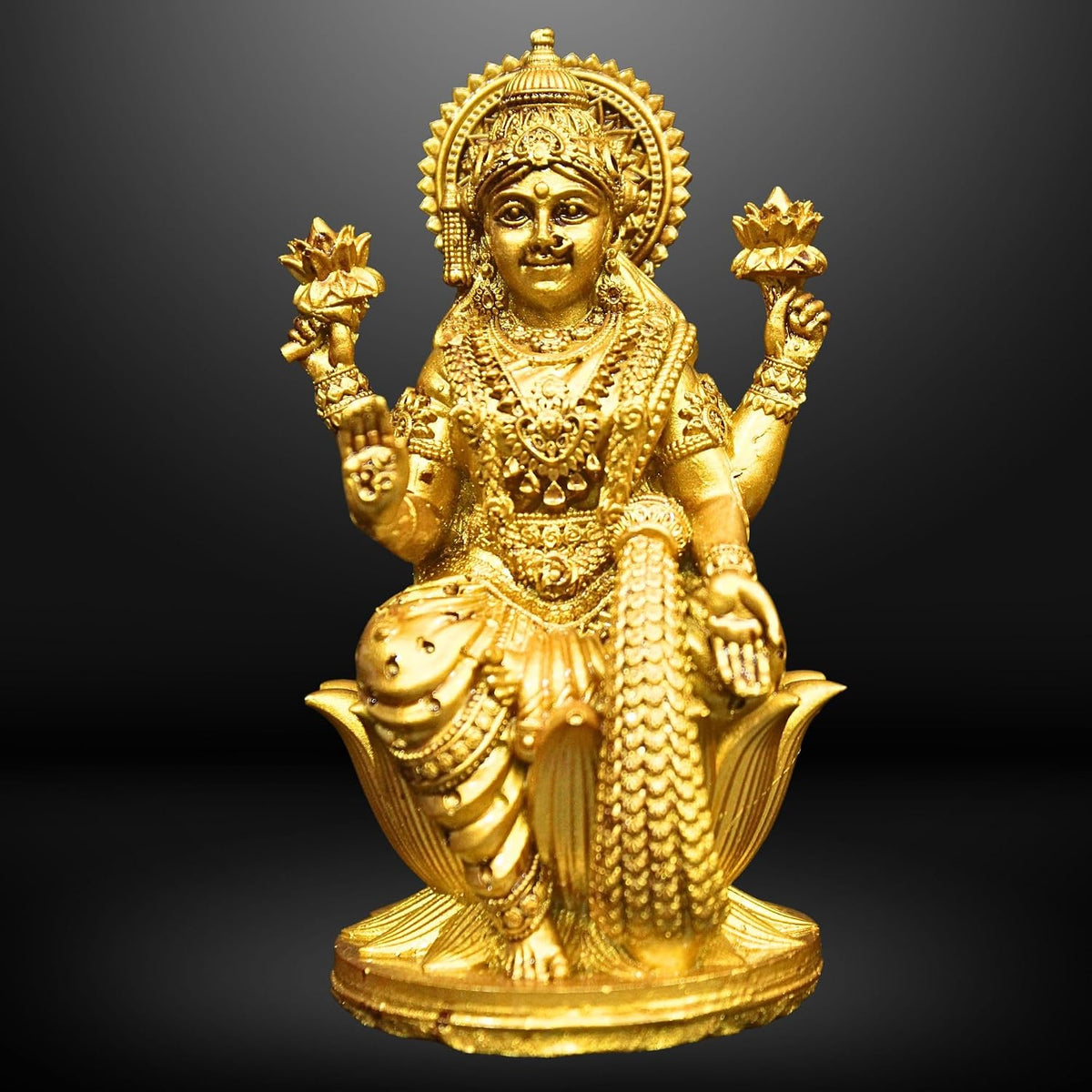 Goddess Lakshmi Laxmi Devi MATA Idol - 4.5 Inches Polystone Material Murti - Colour - Brass, Silver – Perfect Statue for Car Dashboard, Home, and Office Decor I