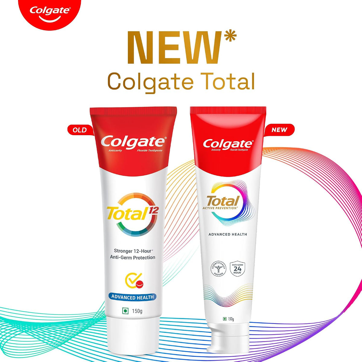 Colgate Total 300gm (2 x 150gm) Advanced Health Anti-Germ Toothpaste with Toothbrush, Tooth Paste with 12-Hour Anti-Germ & Enamel Protection, Whole Mouth Health