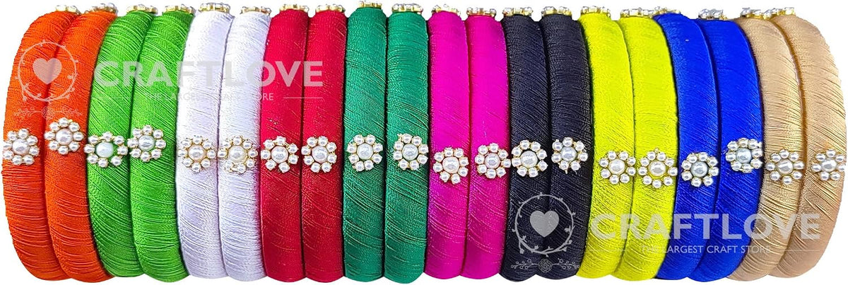 GOELX Silk Thread Bangles Set Multicolor Pearl Embellished 20 kada Bangles Set (Multicolor, 2.4) Multicolor 2.4