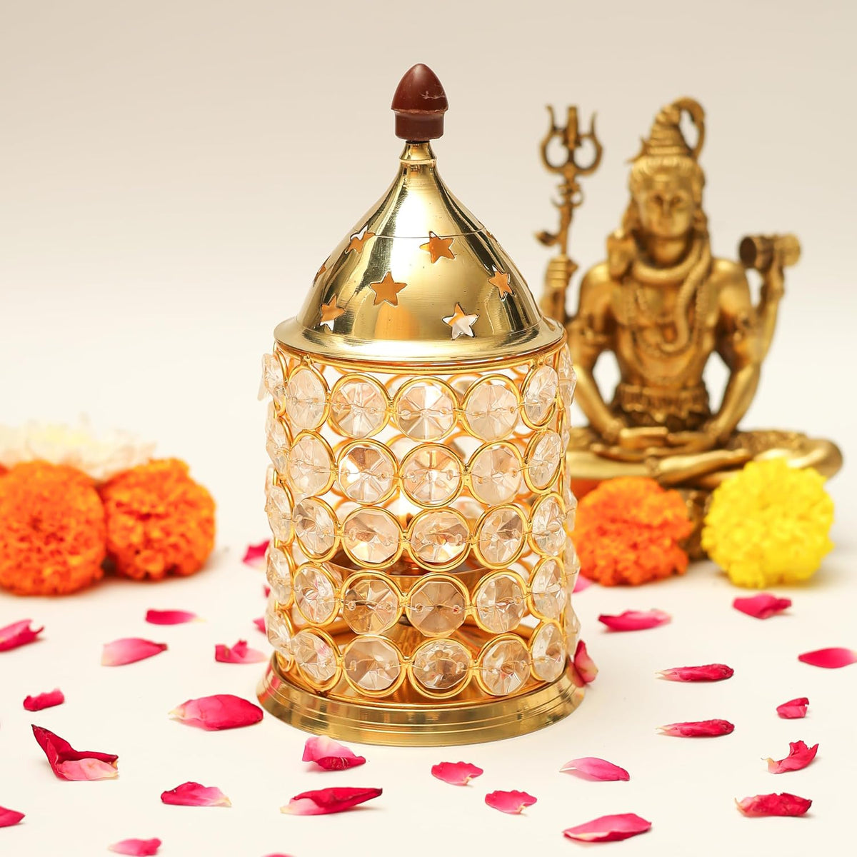 Klassic 4.5 Inch Swastik Akhand Diya with Borosilicate Glass Shade | Pure Brass Oil Lamp for Mandir, Daily Puja, Pooja Room, Diwali, Prayer, Wick Holder Festive