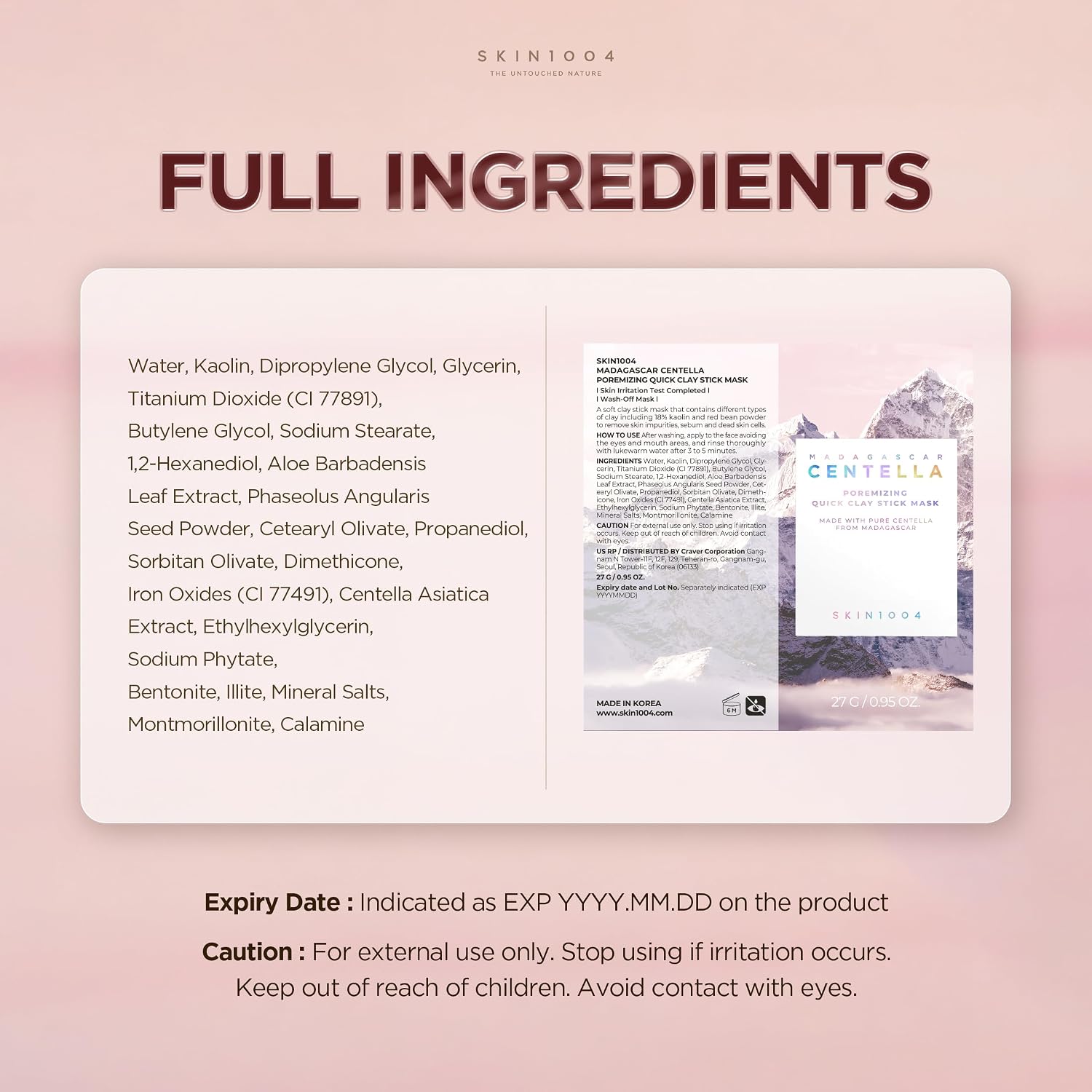 SKIN1004 Madagascar Centella Poremizing Quick Clay Stick Mask 27g – Face Mask with 5 Clays & Red Bean Powder for Pore Care, Oil Control, Blackhead Removal & Skin Soothing Korean Skincare
