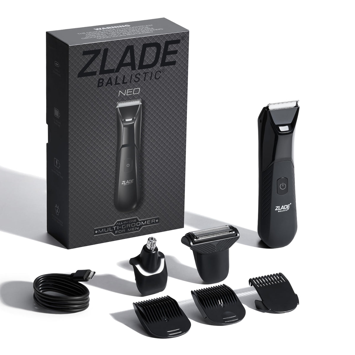 Zlade Ballistic Neo All in One Trimmer for Men, Beard, Balls, Pubic Hair & Private Parts | 3 Heads, Beard & Body + Nose & Ear + Face & Body Shaver | Waterproof,