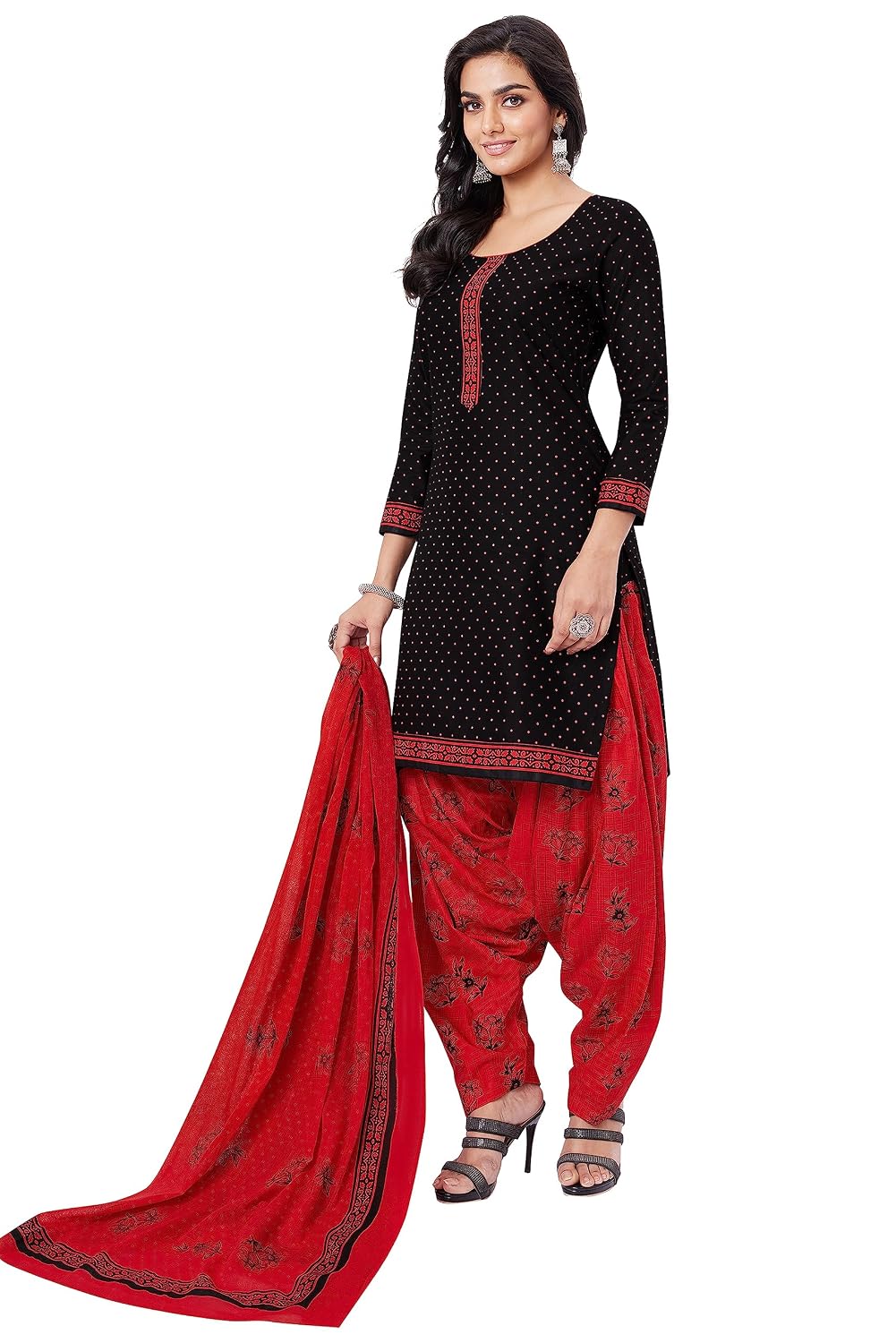 Miraan Cotton Printed Readymade Salwar Suit For Women (BANDCOLOR1711) S Black