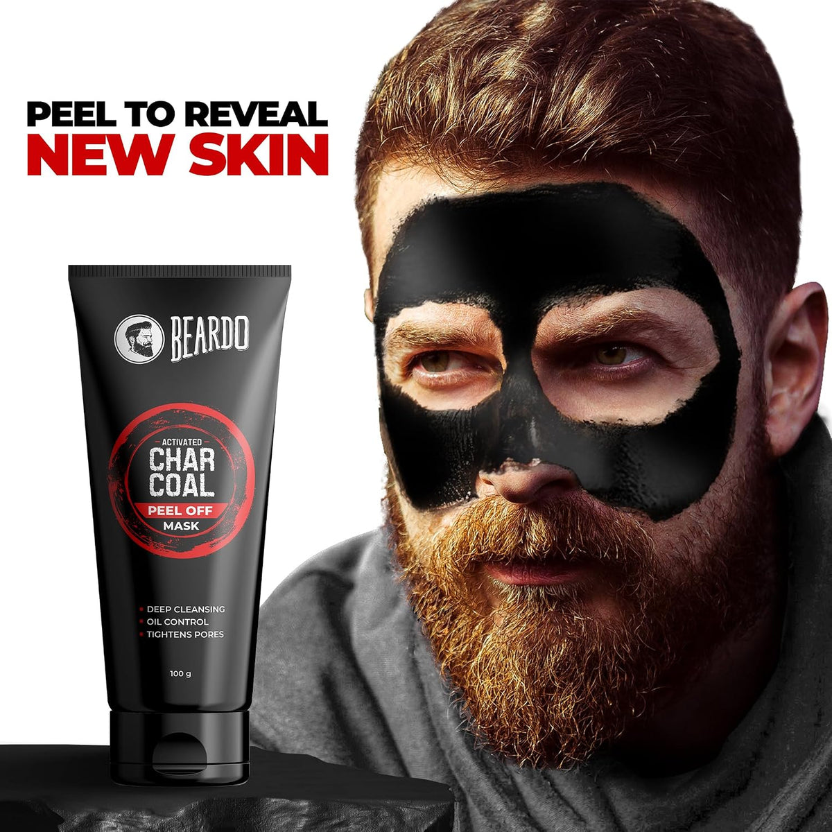 Beardo Activated Charcoal Peel Off Mask for Men, 100g | Charcoal Face Mask for Glowing Skin | Detoxing Facial Kit for Men | Peel Off Mask For Oily & Dirt free s