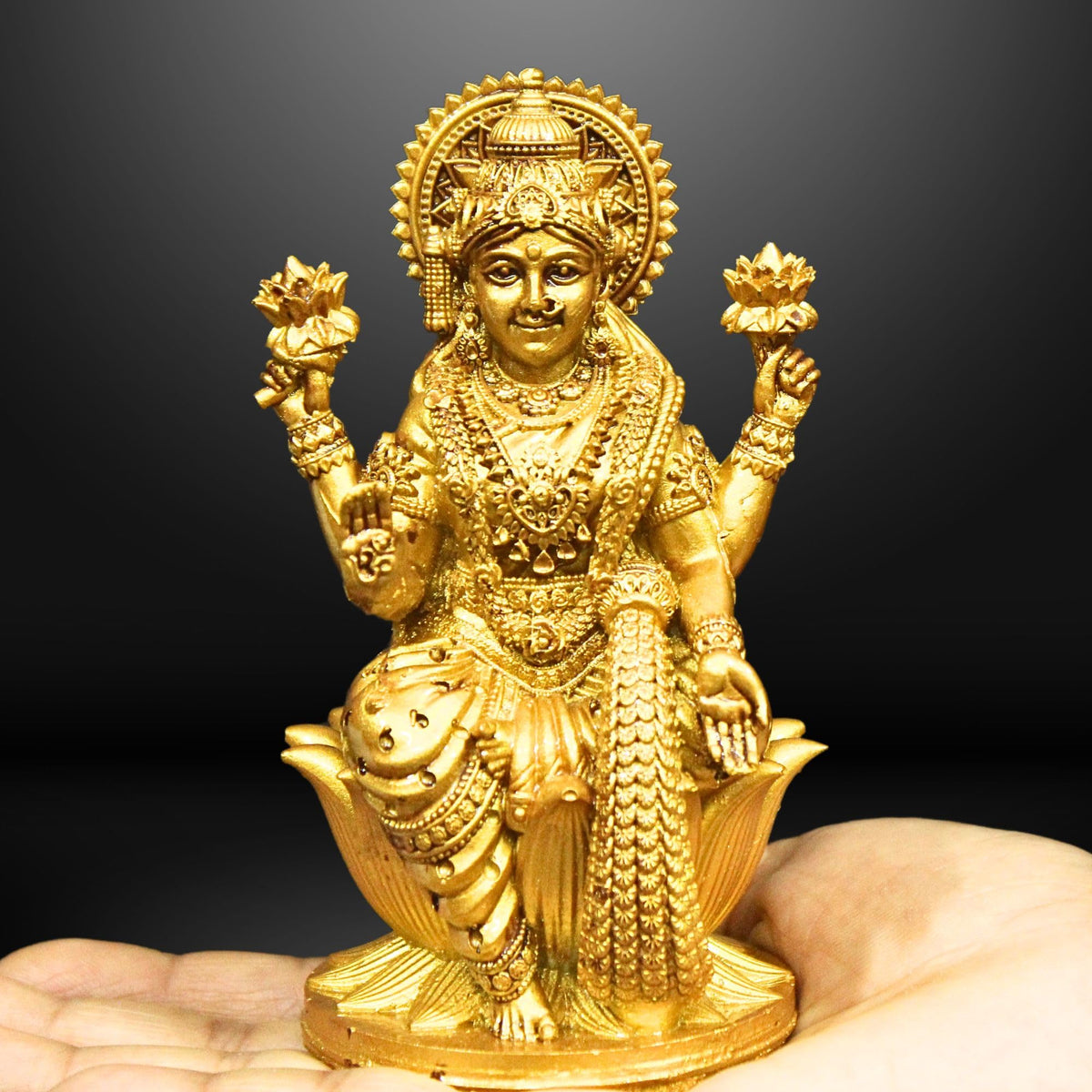Goddess Lakshmi Laxmi Devi MATA Idol - 4.5 Inches Polystone Material Murti - Colour - Brass, Silver – Perfect Statue for Car Dashboard, Home, and Office Decor I