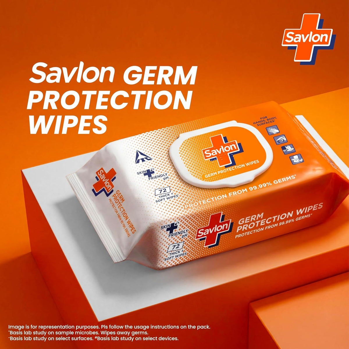 ITC Savlon Germ Protection Multipurpose Thick & Soft Wet Wipes Fliptop Lid 72 Count | Thick & soft | 99.99% Germ Protection | For Skin & Surface | Fresh Fragran