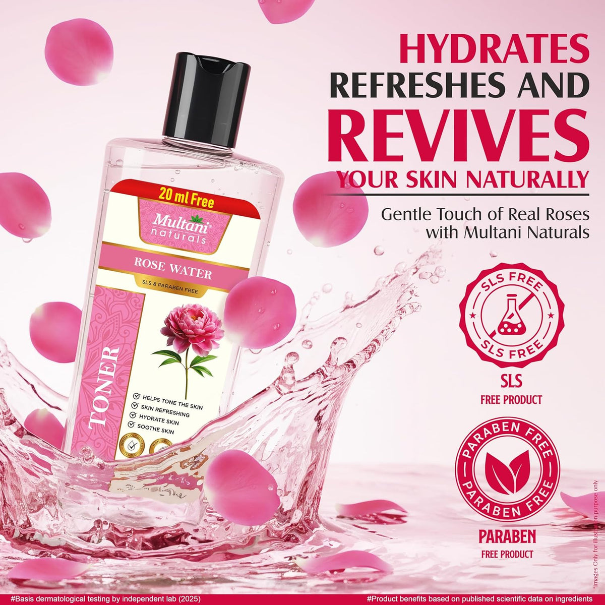 Multani Naturals Rose Water Face Toner 270 ml | For Oily, Acne Prone, Dry Skin | Pore Tightening & Glowing Skin | Fades Blemishes, Brightens & Smoothens | For W