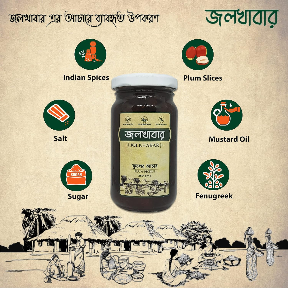 JOLKHABAR | Kul er Achar - Chalta er Achar 500 gms Combo Pack | Jujube Pickle - Elephant Apple Pickle | Authentic Traditional Handmade | Bengali Recipe | 500gms