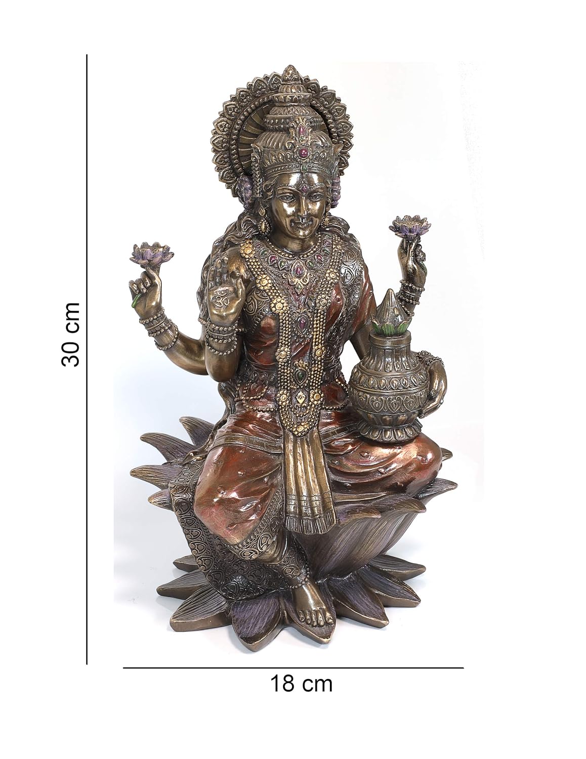 12 Inch Poly Resin Copper Finish Goddess Lakshmi Idol – Decorative Laxmi Murti for Home Decor, Diwali Pooja, and Gift