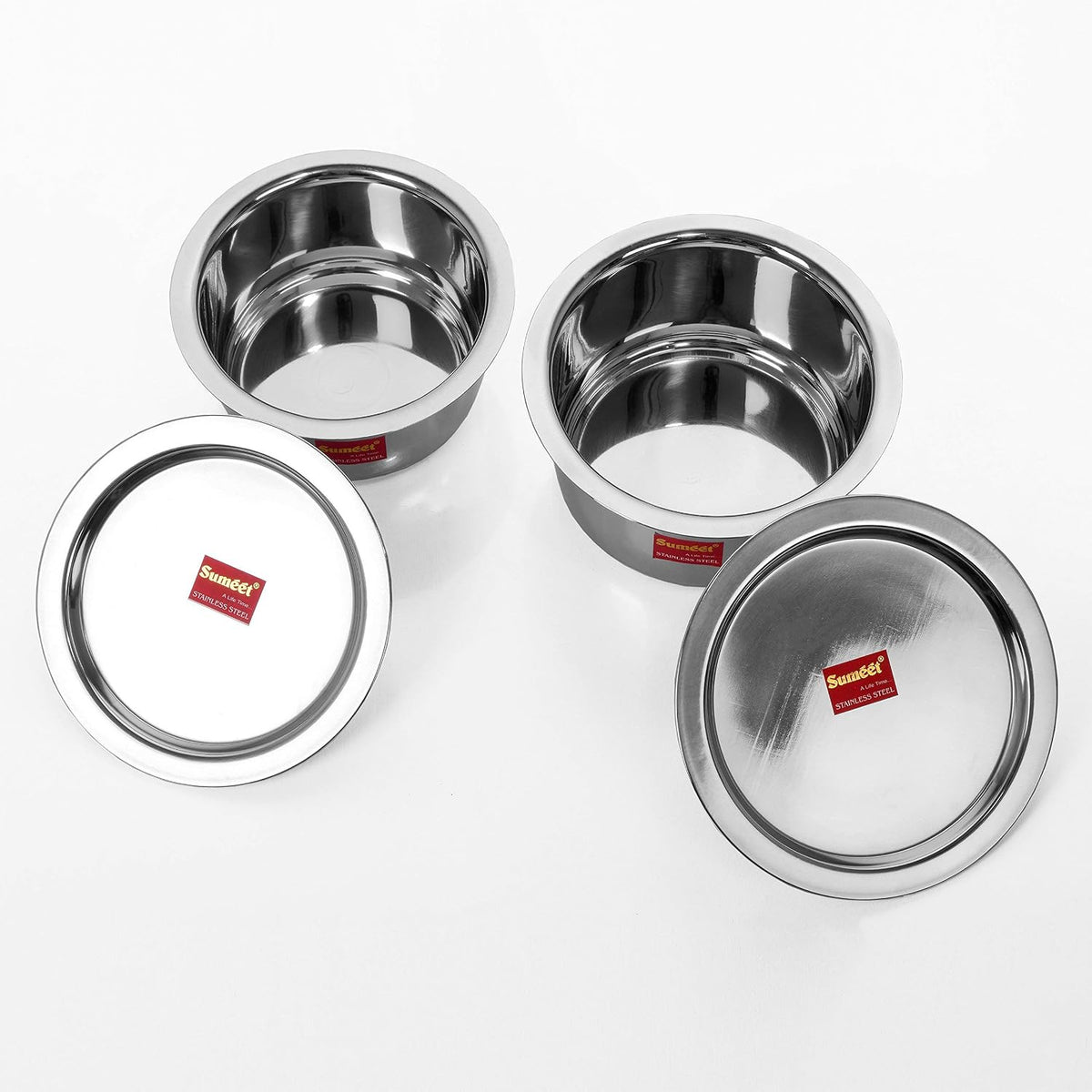 Sumeet 2 Pcs Stainless Steel Induction & Gas Stove Friendly Container Set/Tope/Cookware Set with Lids - Size No.13 & No.14 2.3L