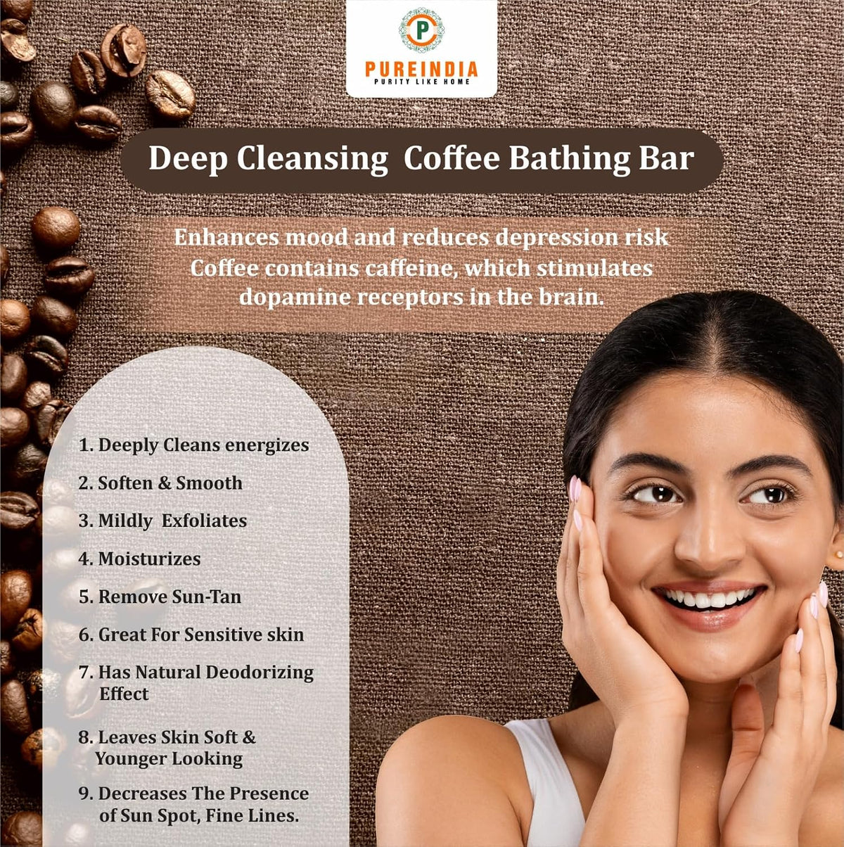 Coffee soap, 100gm Pack Of -1, Handmade & Natural, Made with Original Coffee & Coffee Essential Oil, All Skin Type, Wonderful Mood Inhancer Soap Removes Impurit