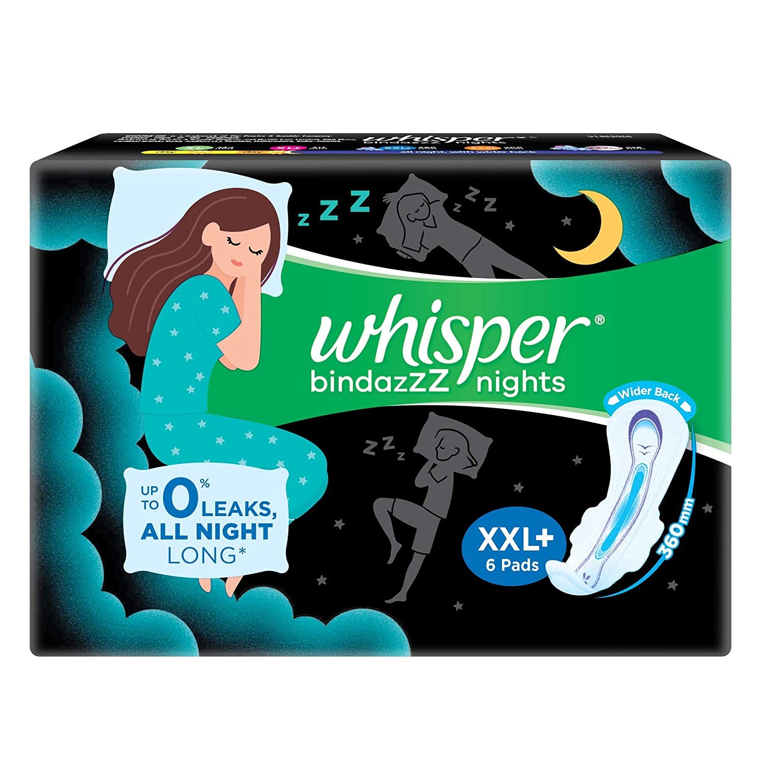 Whisper - Ultra Night Sanitary Pads for Women, XXL+, 16 Pads - Napkins