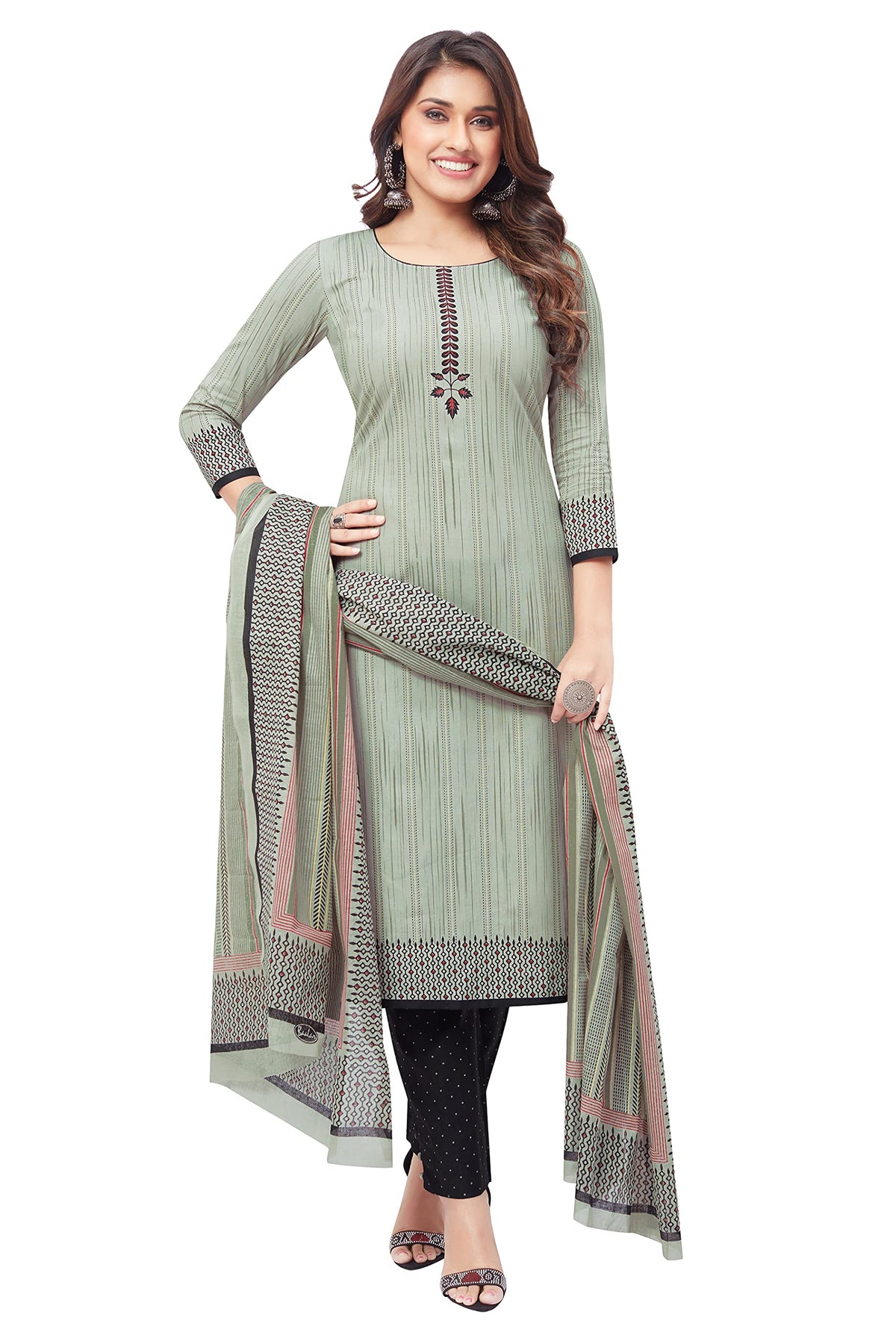 Miraan Cotton Printed Readymade Salwar Suit For Women (MIRAANBAND2313) S Grey