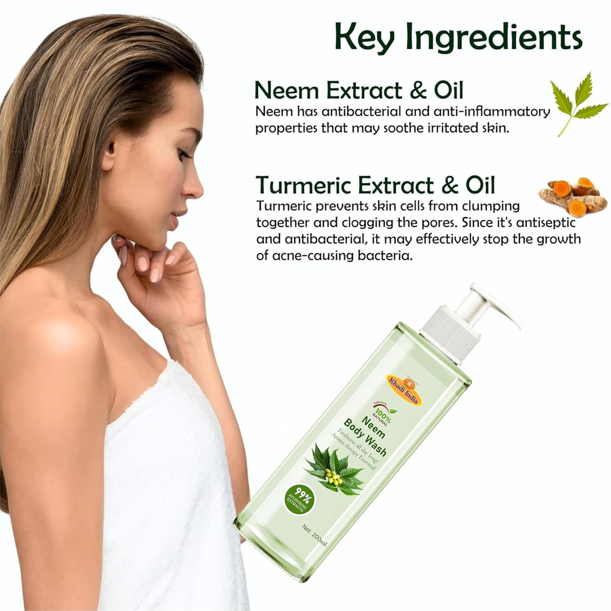 Khadi 100% Pure Natural Ayurvedic Neem Bodywash For Healthy & Refreshed Skin | Shower Gel For soft, nourished & glowing skin | Herbal | Paraben-free & Sulphate-