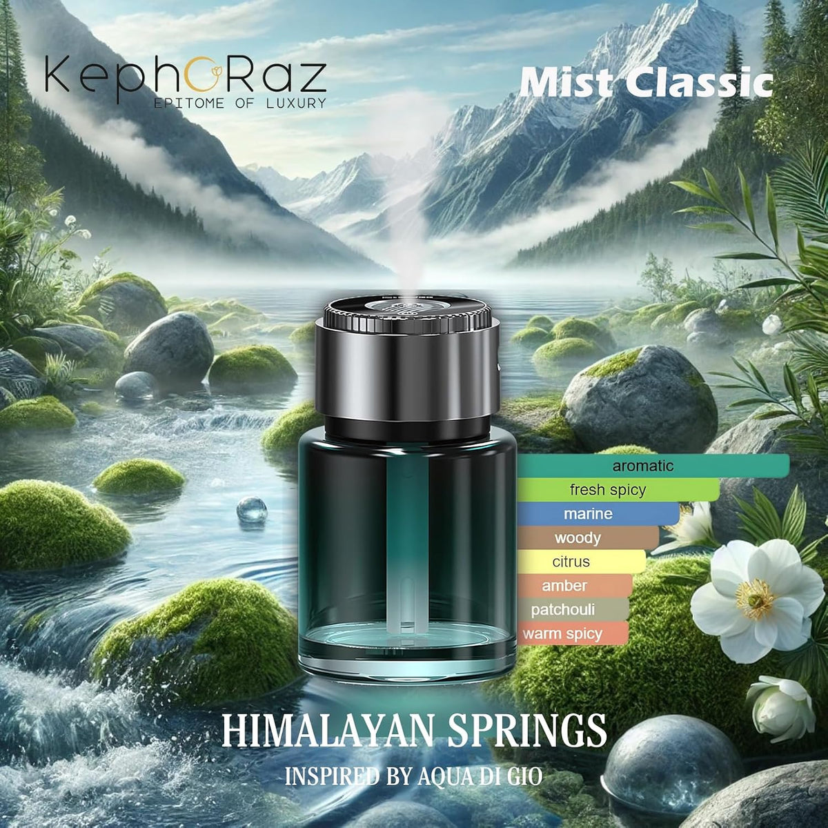 Mist Classic – Luxury Car Fragrance Diffuser with Ultrasonic Mist, Star Light Projection, AI Smart Start/Stop & Type-C Charging (Himalayan Springs)