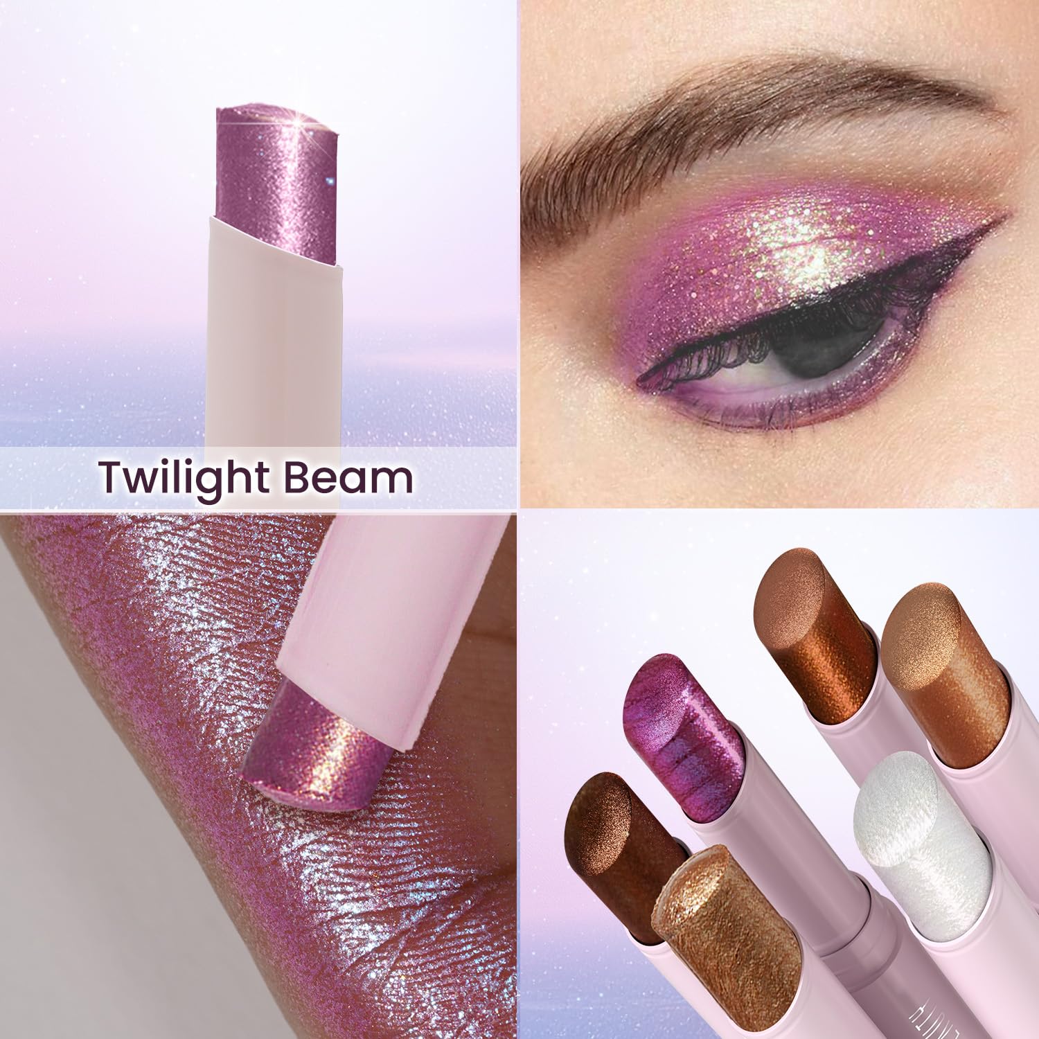 Swiss Beauty Jelly Verse Eyeshadow Glow Stick | Rich Colour Payoff | Crease-Proof | Sparkling Shine | 6 Stellar Shades | Shade- 6. Twilight Beam, 3g