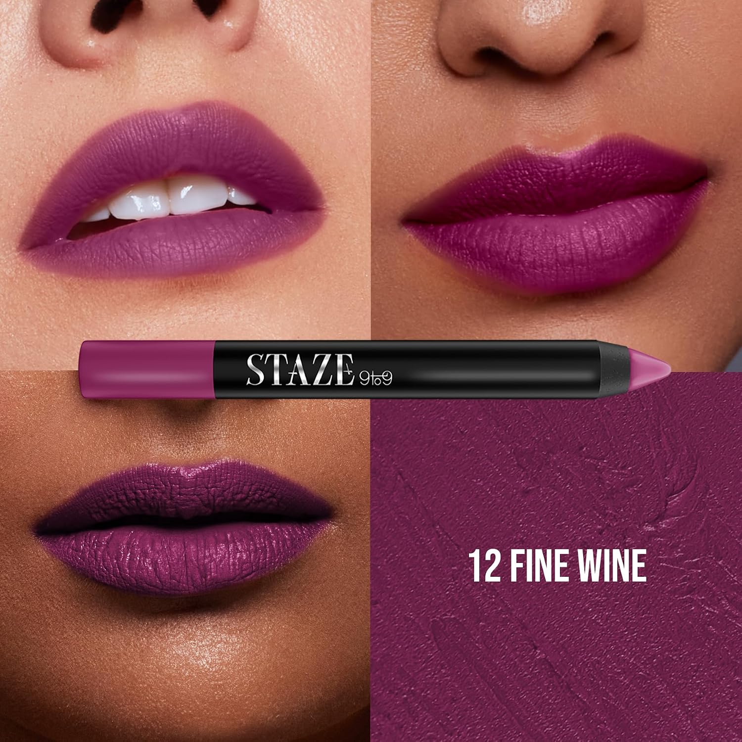 Staze Pout On Lip Crayon Lipstick High Pigment Matte Finish Long-Lasting & Waterproof With Vitamin E & Jojoba Oil Smudgeproof Sharpenable Lip Crayon 12 Fine Wine 3.5g