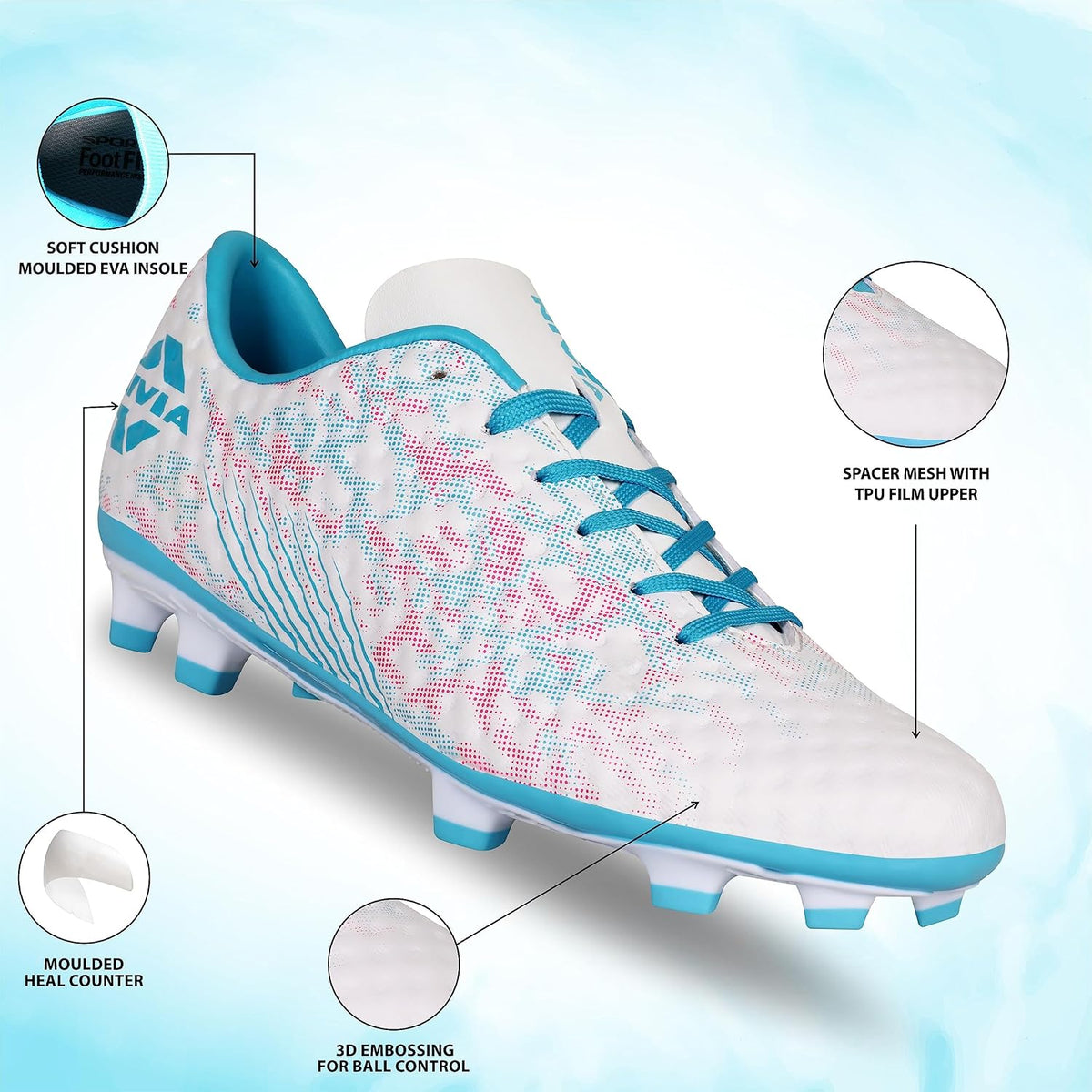 Nivia Oslar 3. O Futsal Shoes for Mens | Rubber Studs with Spacer Mesh with Film Upper | Die Cut Lightweight Insole |Ideal for Hard Surfaces Artificial Turf Sur