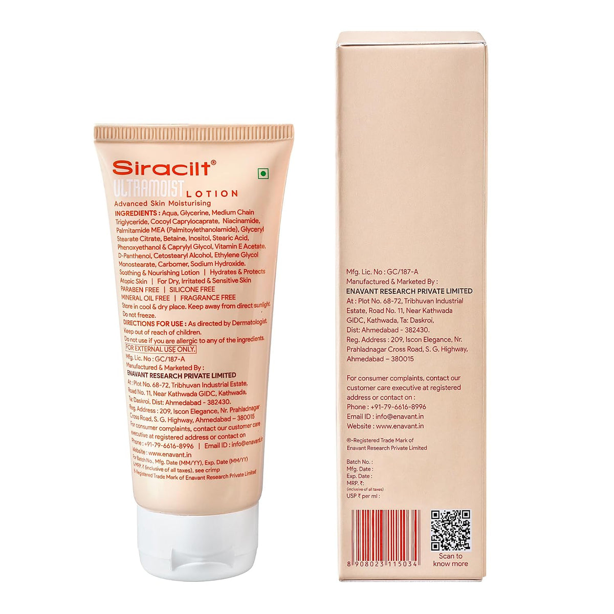 SIRACILT-ULTRAMOIST Lotion Advanced Skin Moisturiser with PEA and Niacinamide (Vitamin B3), Helps reduce Dryness, Non-Greasy, Paraben & Sulphate Free, 100ml
