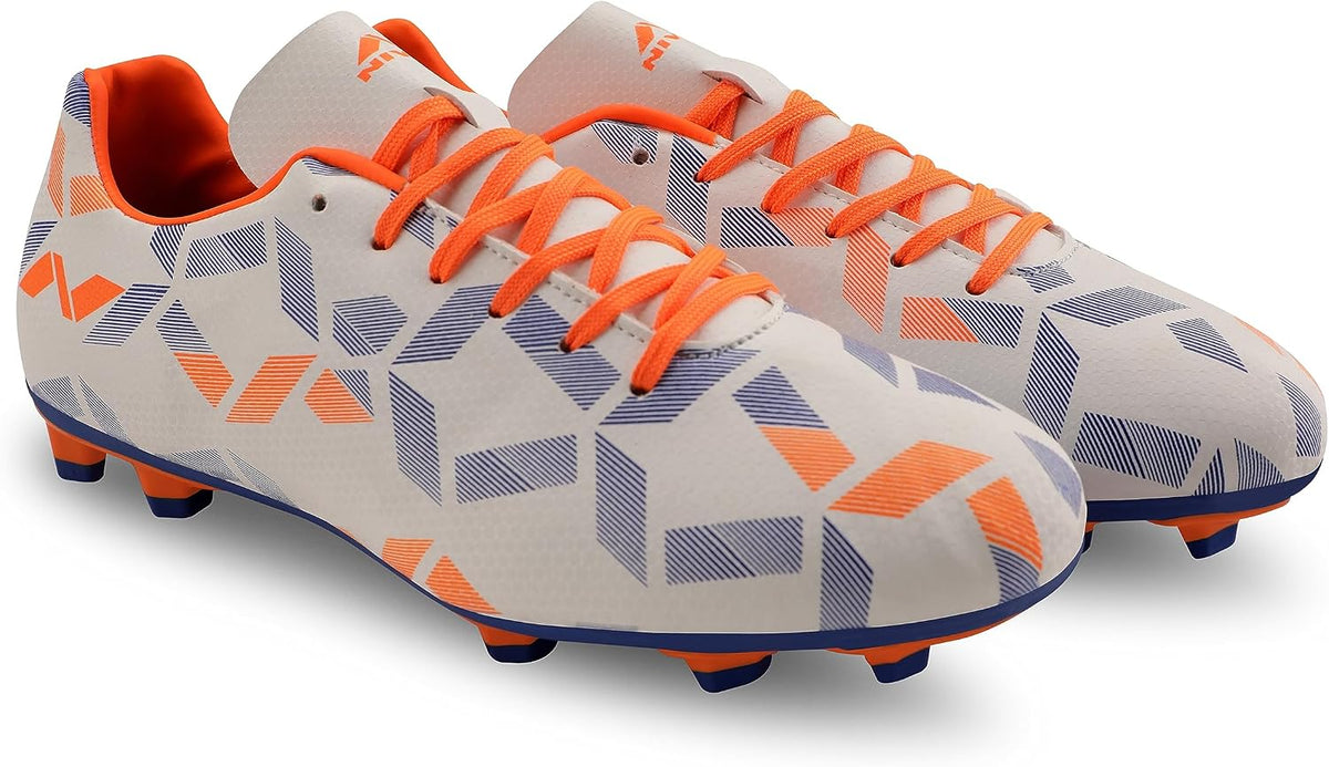Nivia Cpolar Football Stud Shoe for Men/Sports and Soccer Shoe/Comfortable and Lightweight White/Orange 8 UK