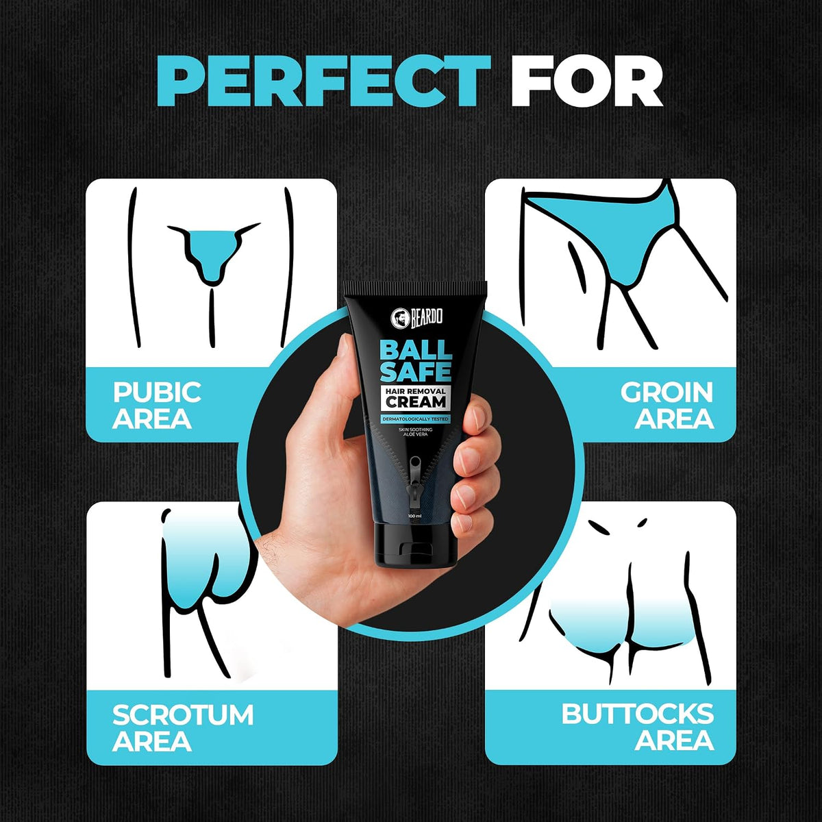 Beardo Ball Safe Hair Removal Cream | Intimate Hair Removal Cream for Men | Painless & Safe Hair Removal in Minutes | With Coconut Oil, Shea Butter & Aloe Vera