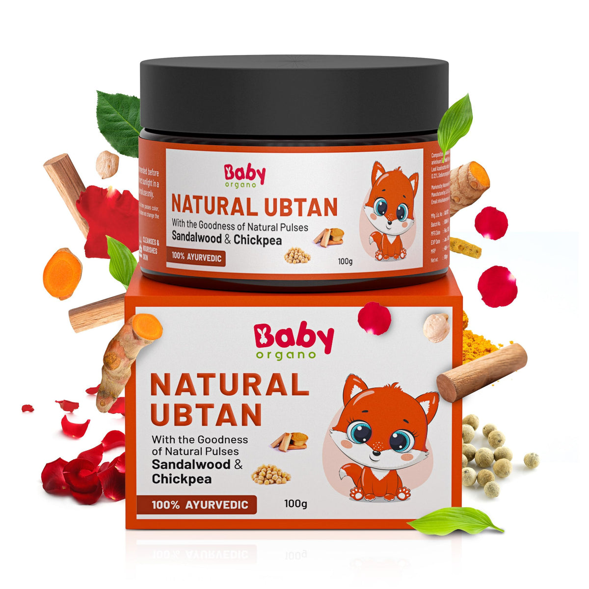 BabyOrgano Ayurvedic Ubtan Bath Powder for Babies, Kids & Mothers 0+ Months | Tan Removal & Skin Brightening | Sandalwood Turmeric Neem & Green Gram | Dermatolo