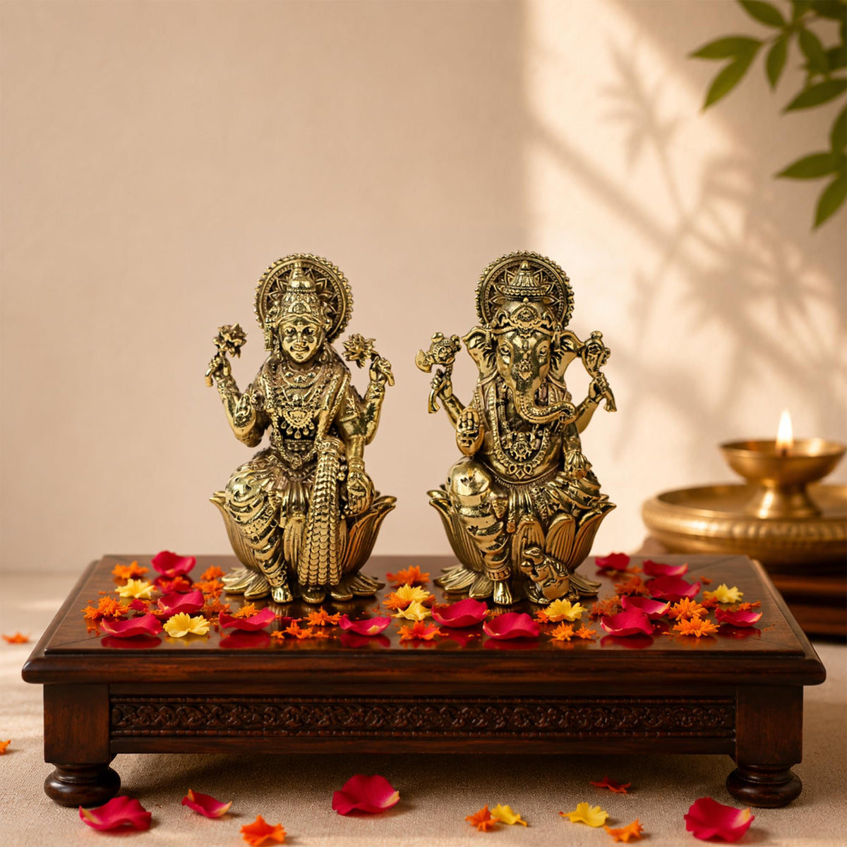 3 Inch Pure Brass Shree Lakshmi Ganesh Murti Set for Home Mandir & Pooja Room Laxmi Ganpati Idols for Diwali Pooja Festival Decoration Housewarming Gift Traditi