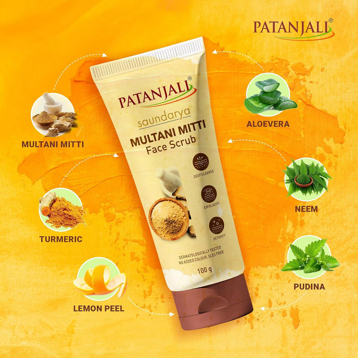 Patanjali Saundarya Multani Mitti Face Scrub 100g, Natural Skin Care Scrub for Glowing Skin Removes Dirt Oil and Impurities Suitable for All Skin Types for Smoo