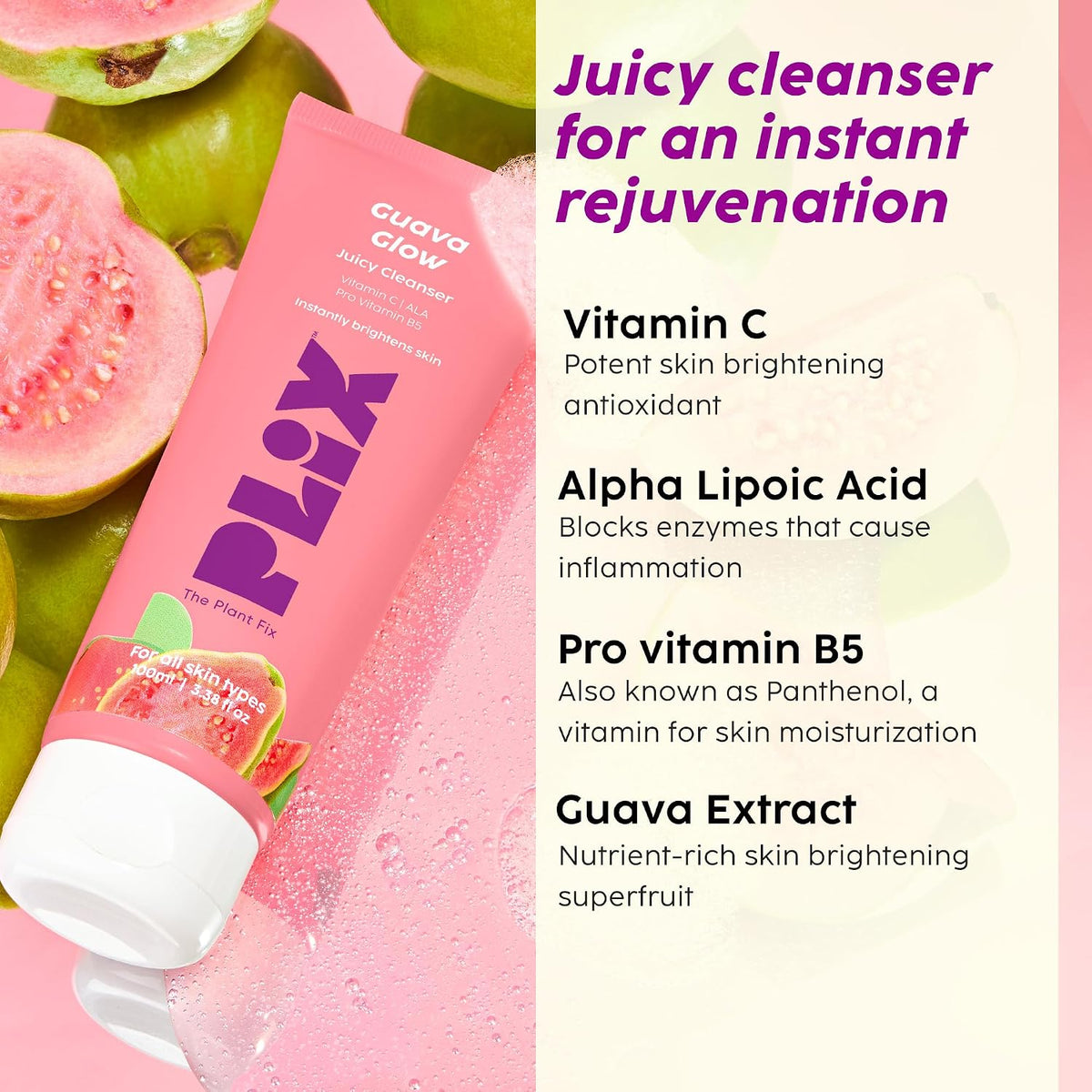 PLIX - THE PLANT FIX Guava Glow Regime with Juicy Cleanser & Hydrating 2 In-1 Toner Serum| Hydrating Cleanser| 2-in-1 Toner Serum| Soothes Redness & Irritated S